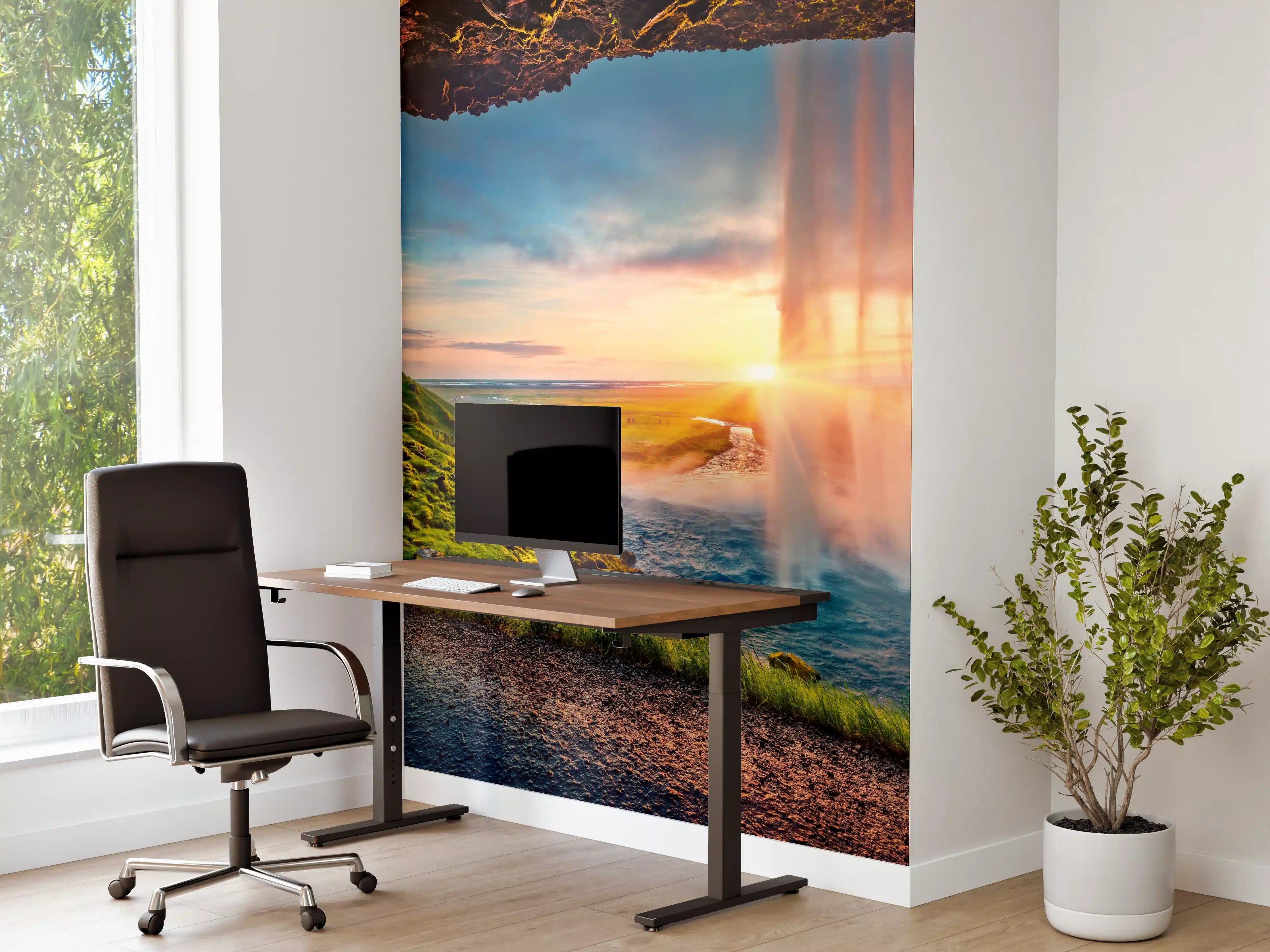 Büro Wandgestaltung - Spektakulärer Sonnenuntergang am Wasserfall Seljalandsfoss