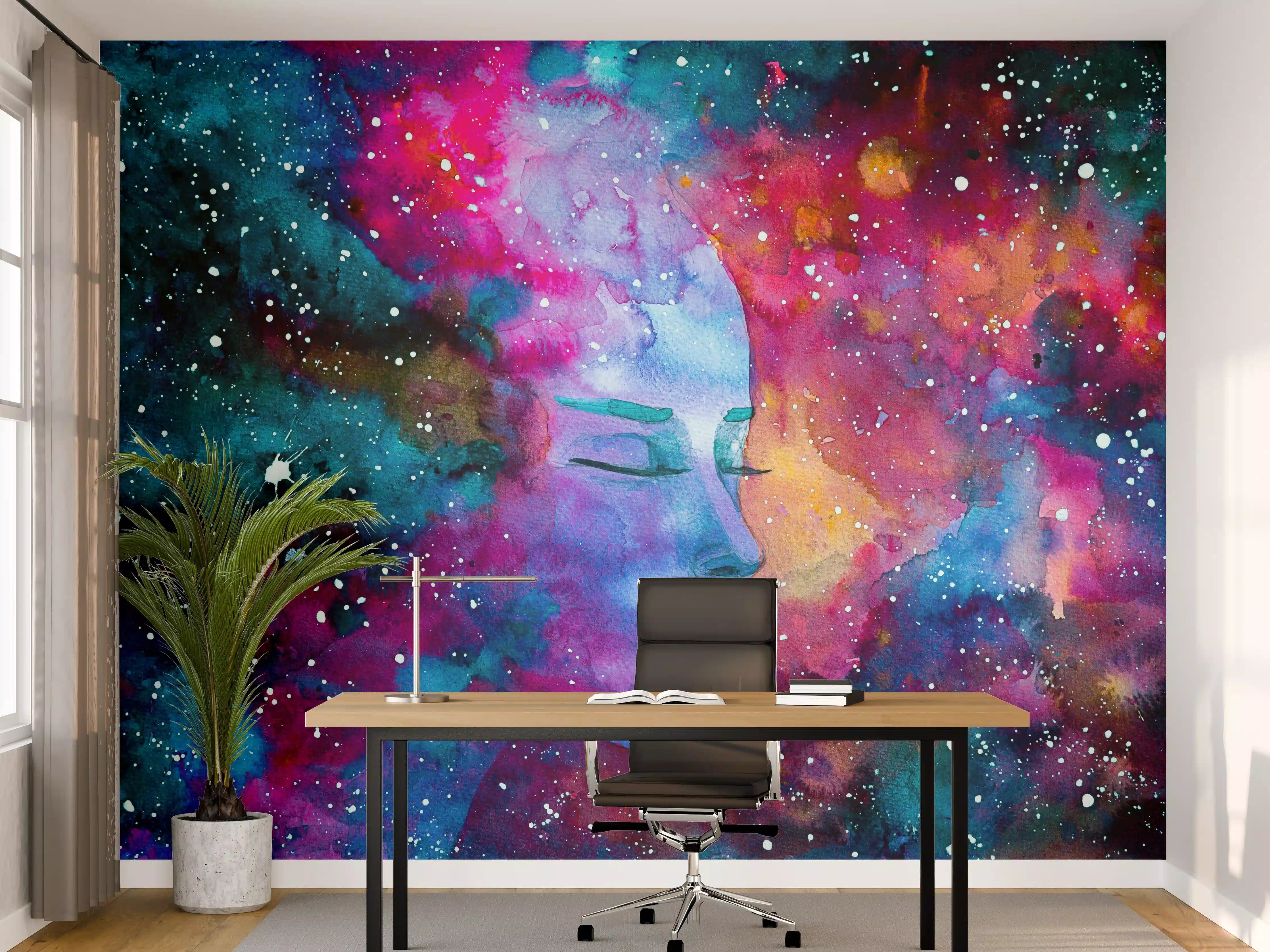 Büro Wandgestaltung - Spirituelle Frau Weltraumnebel