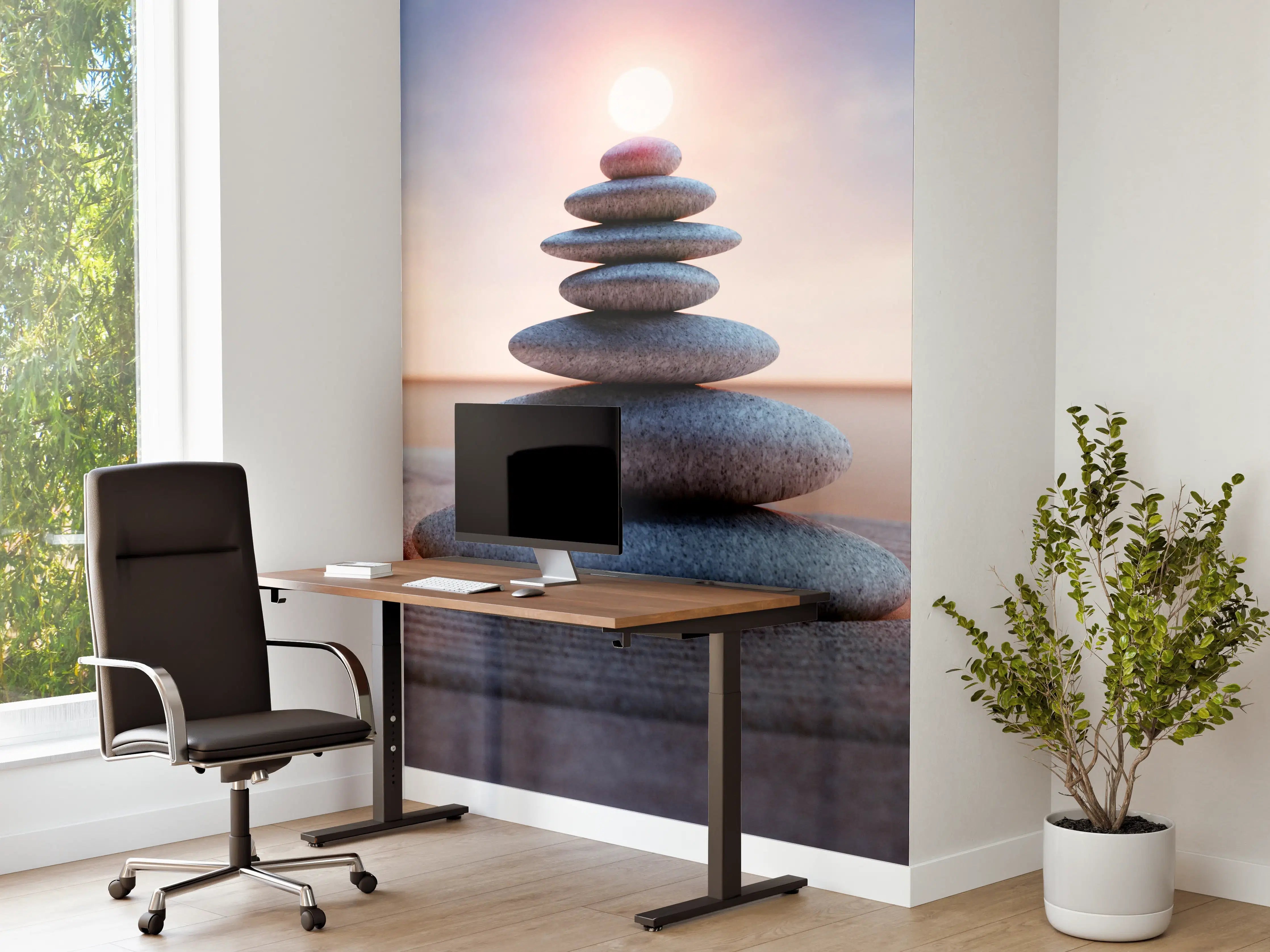 Büro Wandgestaltung - Spiritueller Steinturm mit Sonne