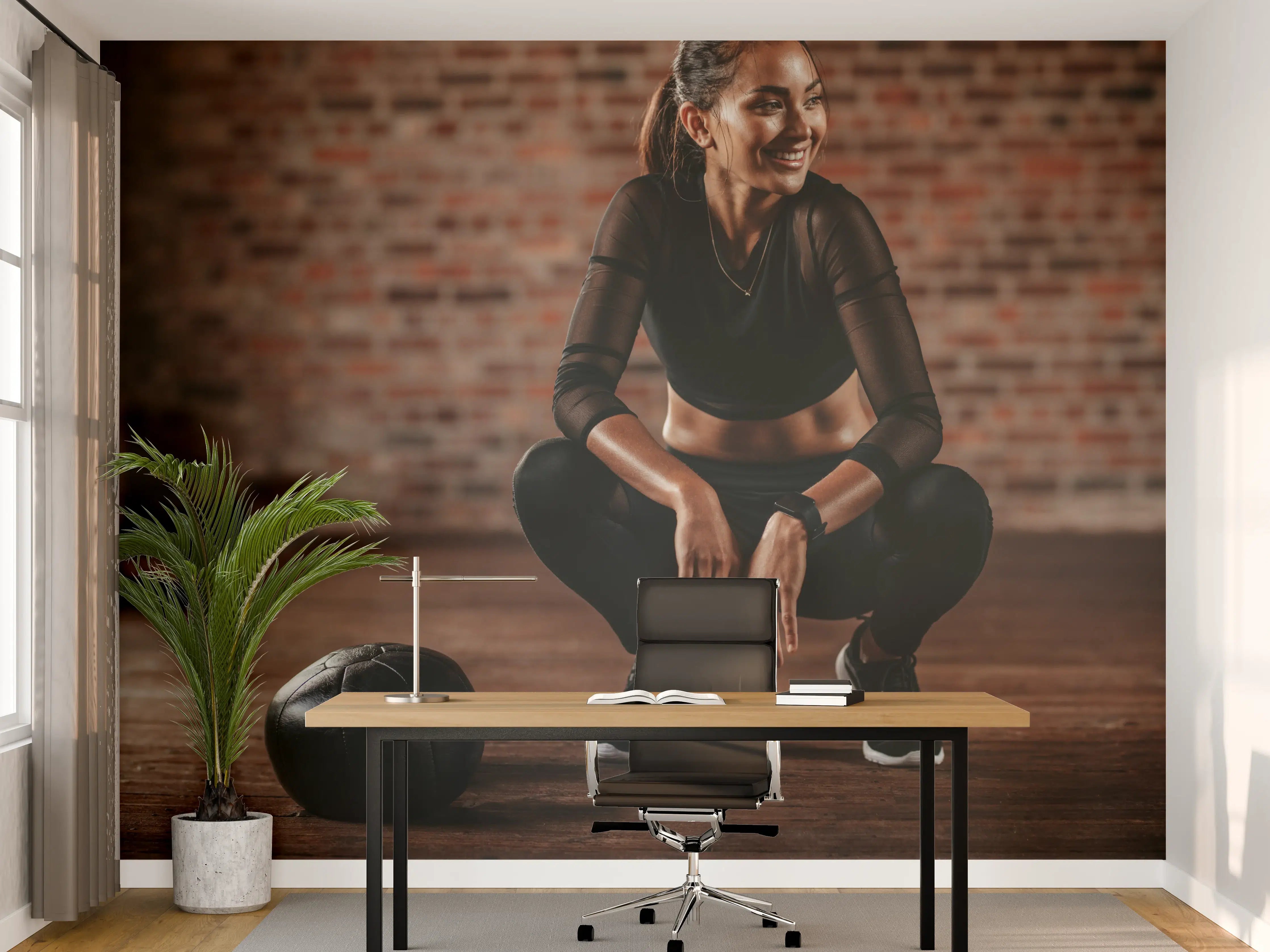 Büro Wandgestaltung - Sportlerin in der Hocke