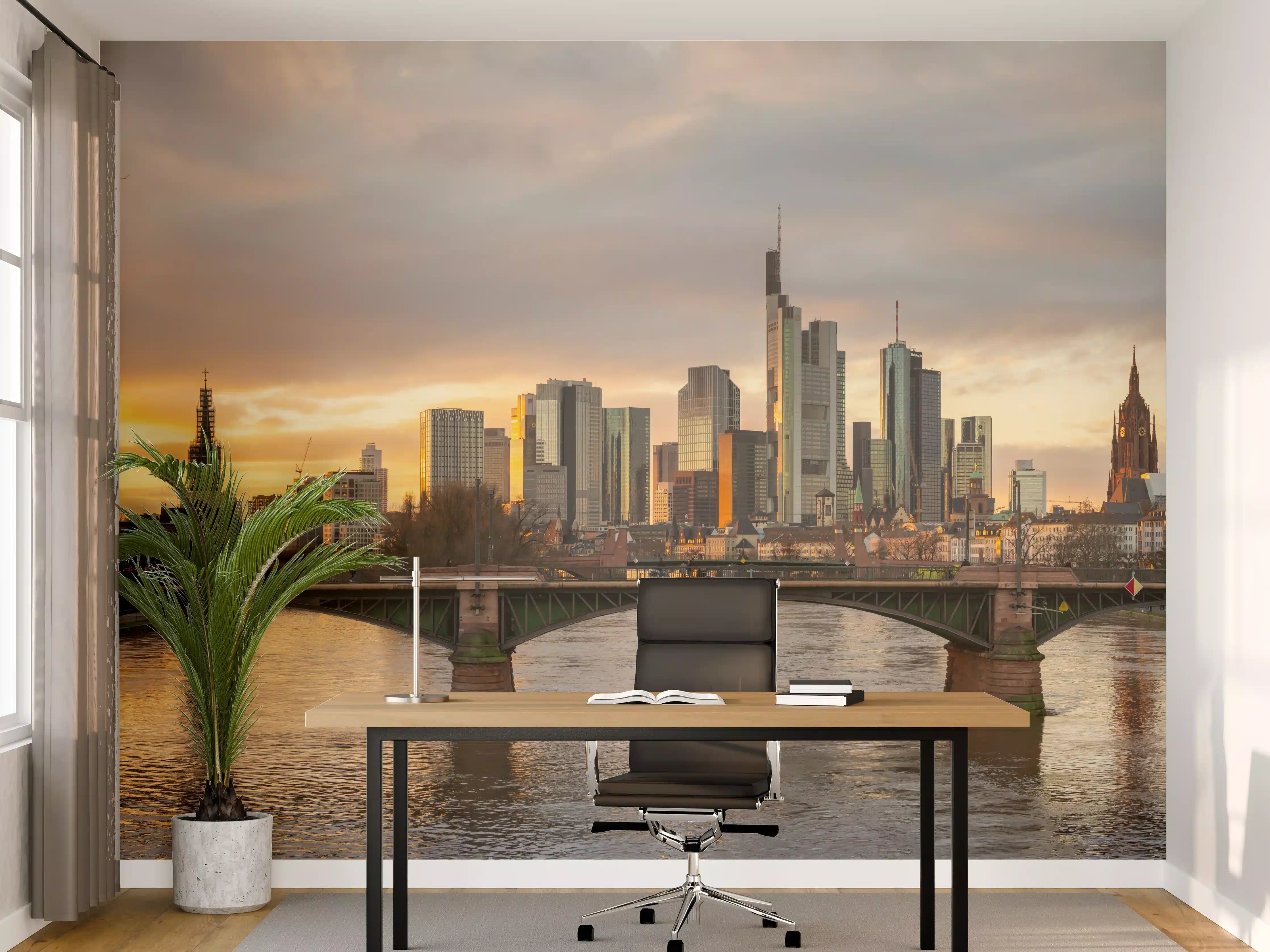 Büro Wandgestaltung - Stadt-Skyline im Abendlicht