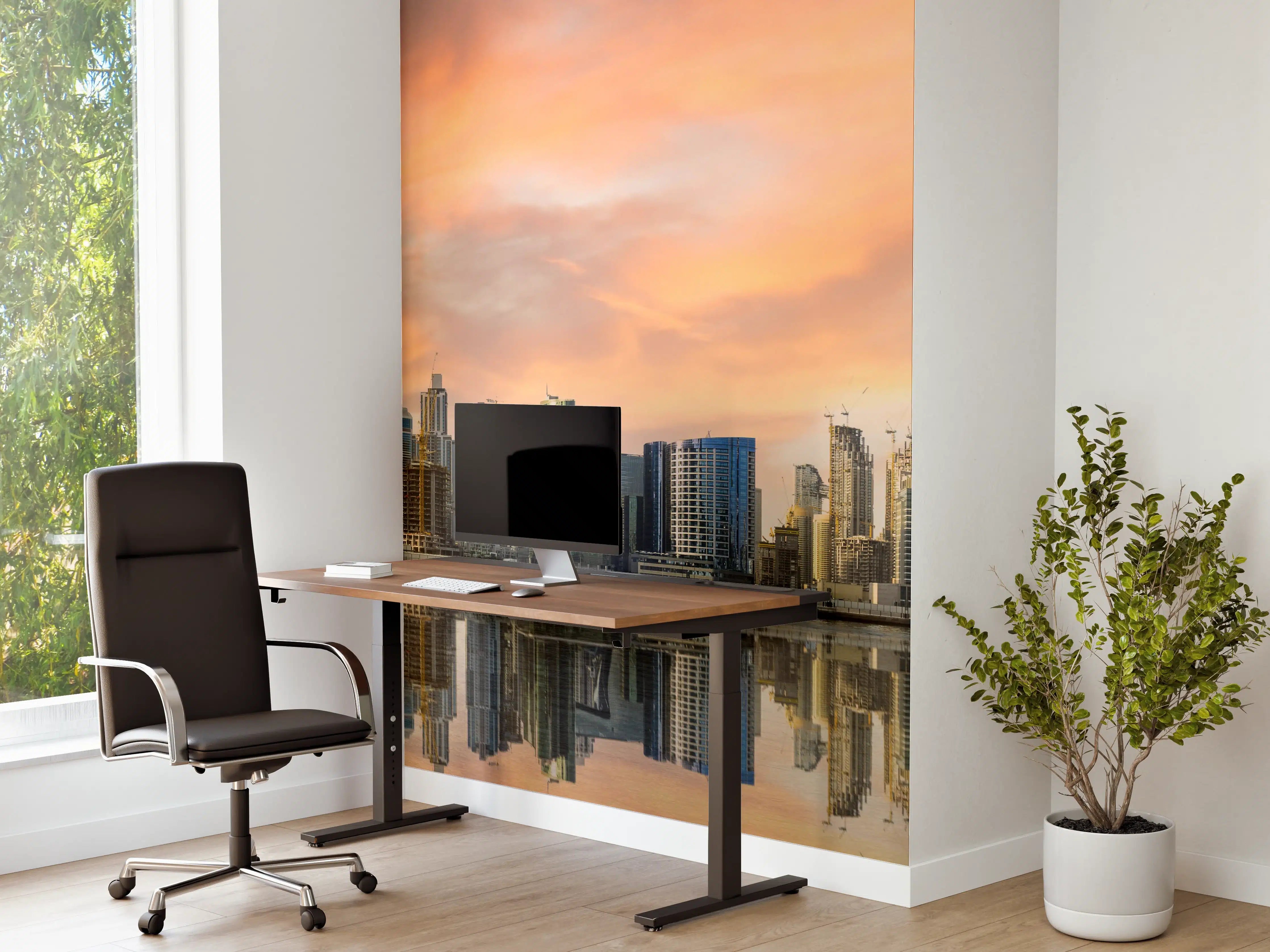 Büro Wandgestaltung - Stadt-Skyline im Abendrot