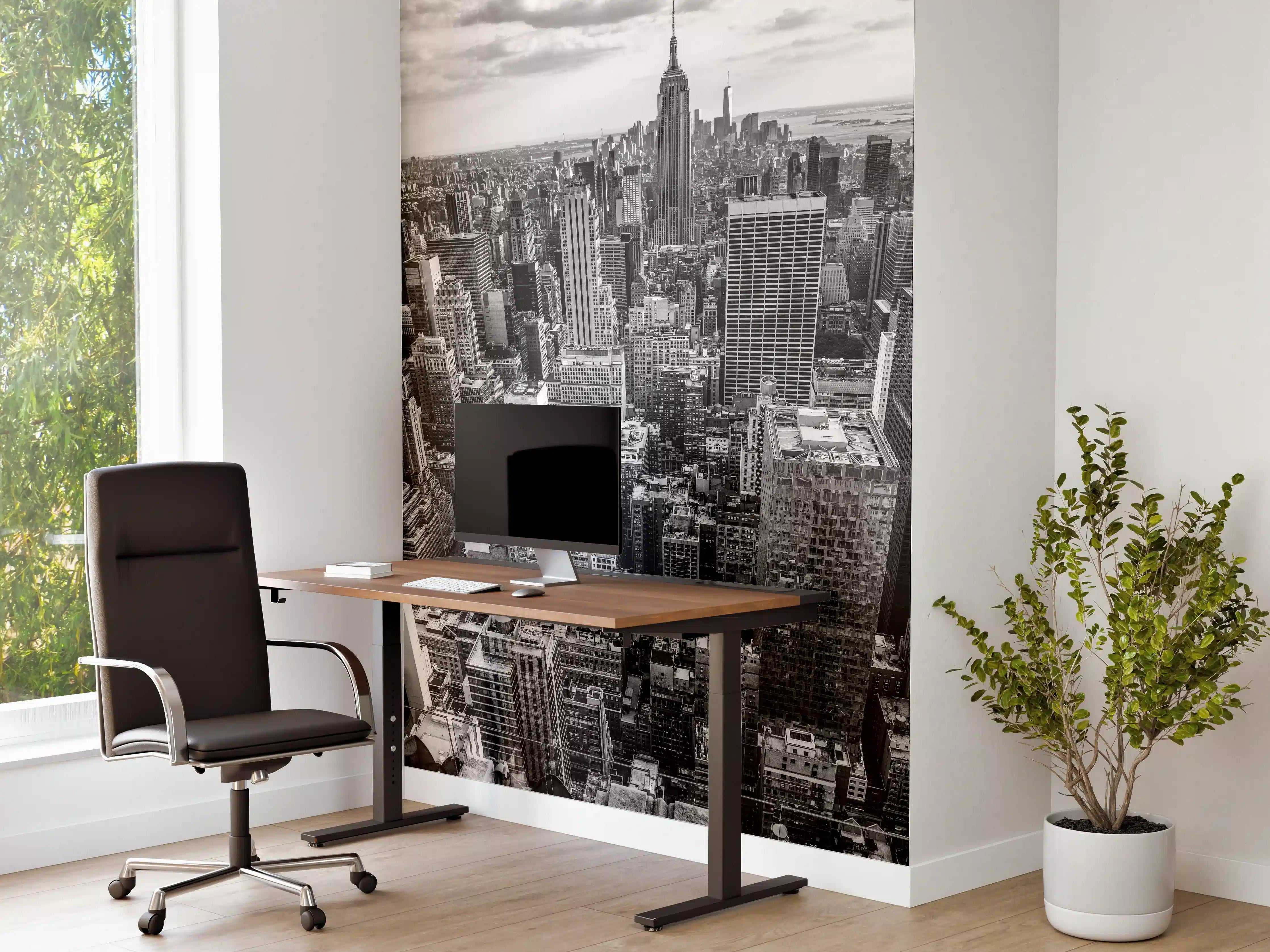 Büro Wandgestaltung - Stadt skyline bei Sonnenuntergang in Schwarzweiß