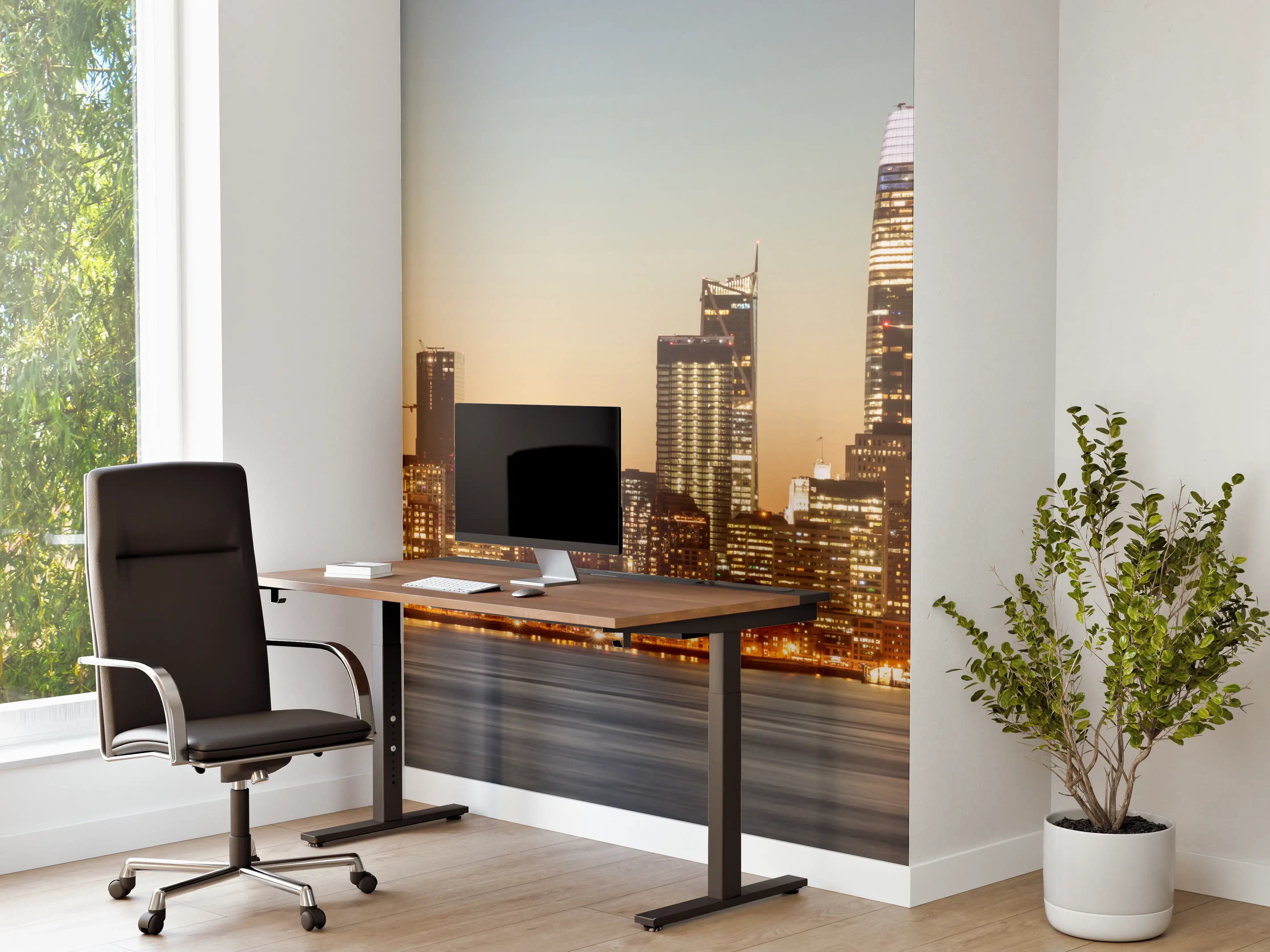 Büro Wandgestaltung - Stadtbild bei Sonnenuntergang mit Brücke und Skyline