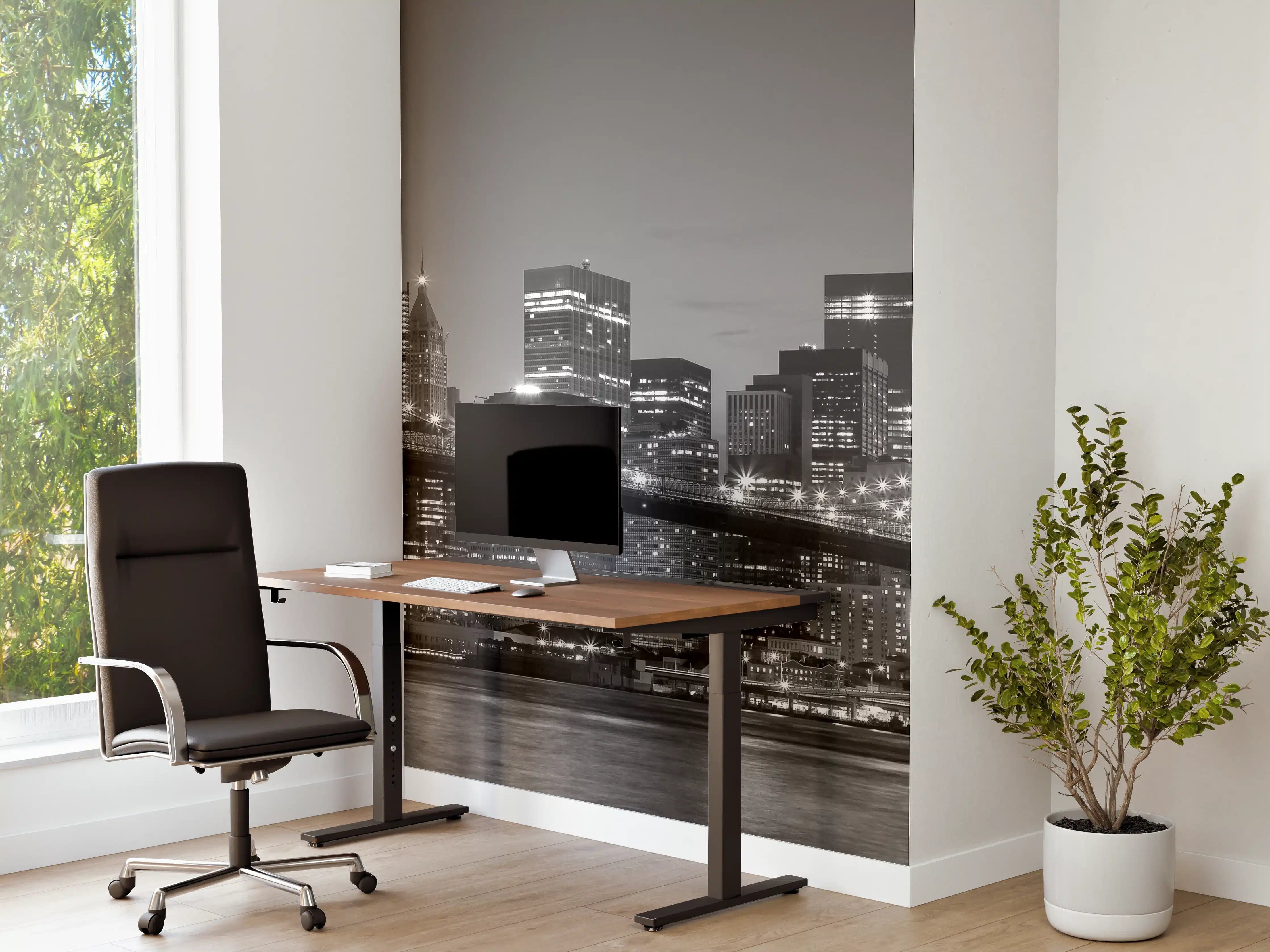Büro Wandgestaltung - Städtische Skyline bei Nacht in Schwarzweiß