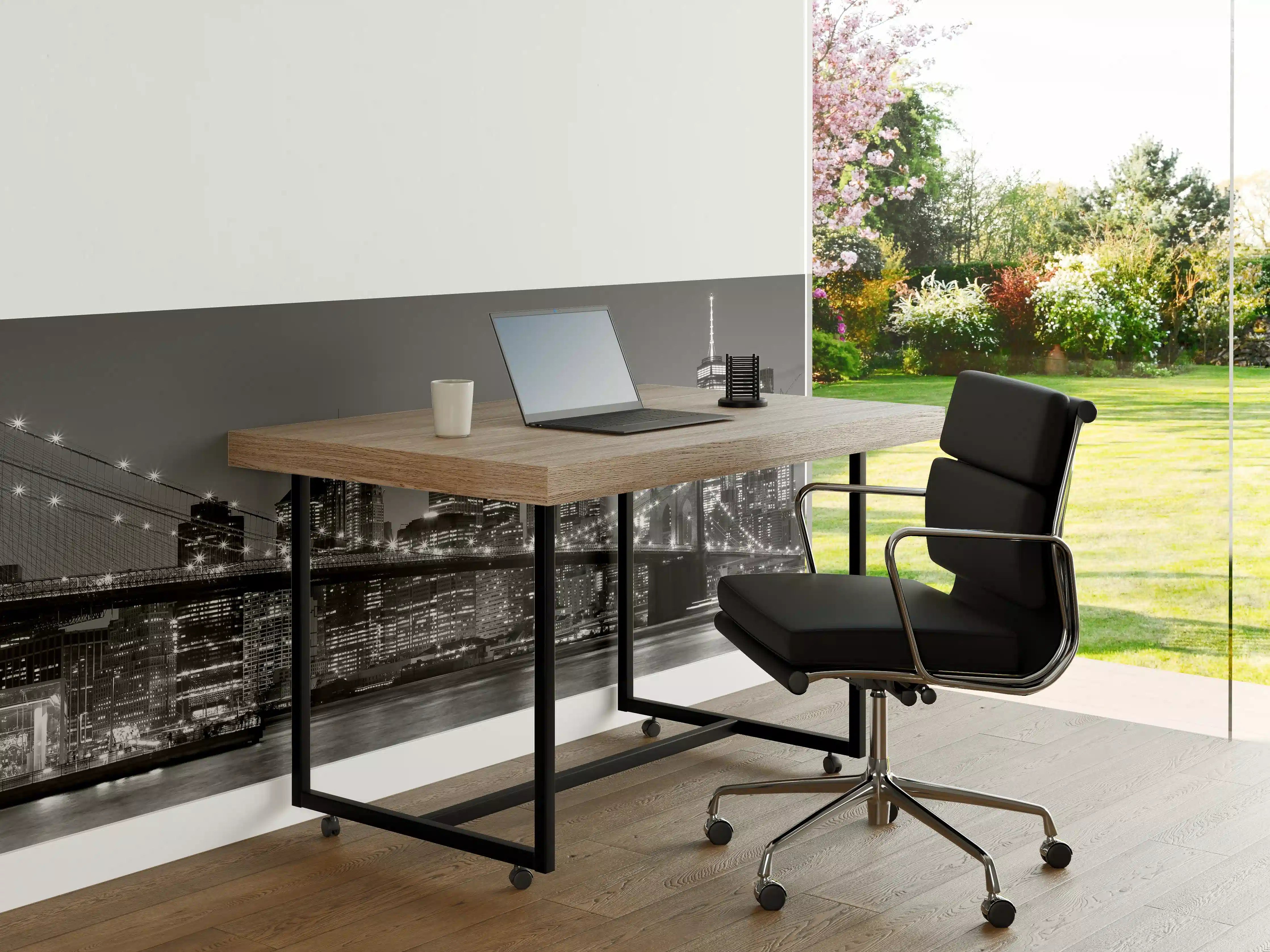 Büro Wandgestaltung - Städtische Skyline bei Nacht in Schwarzweiß