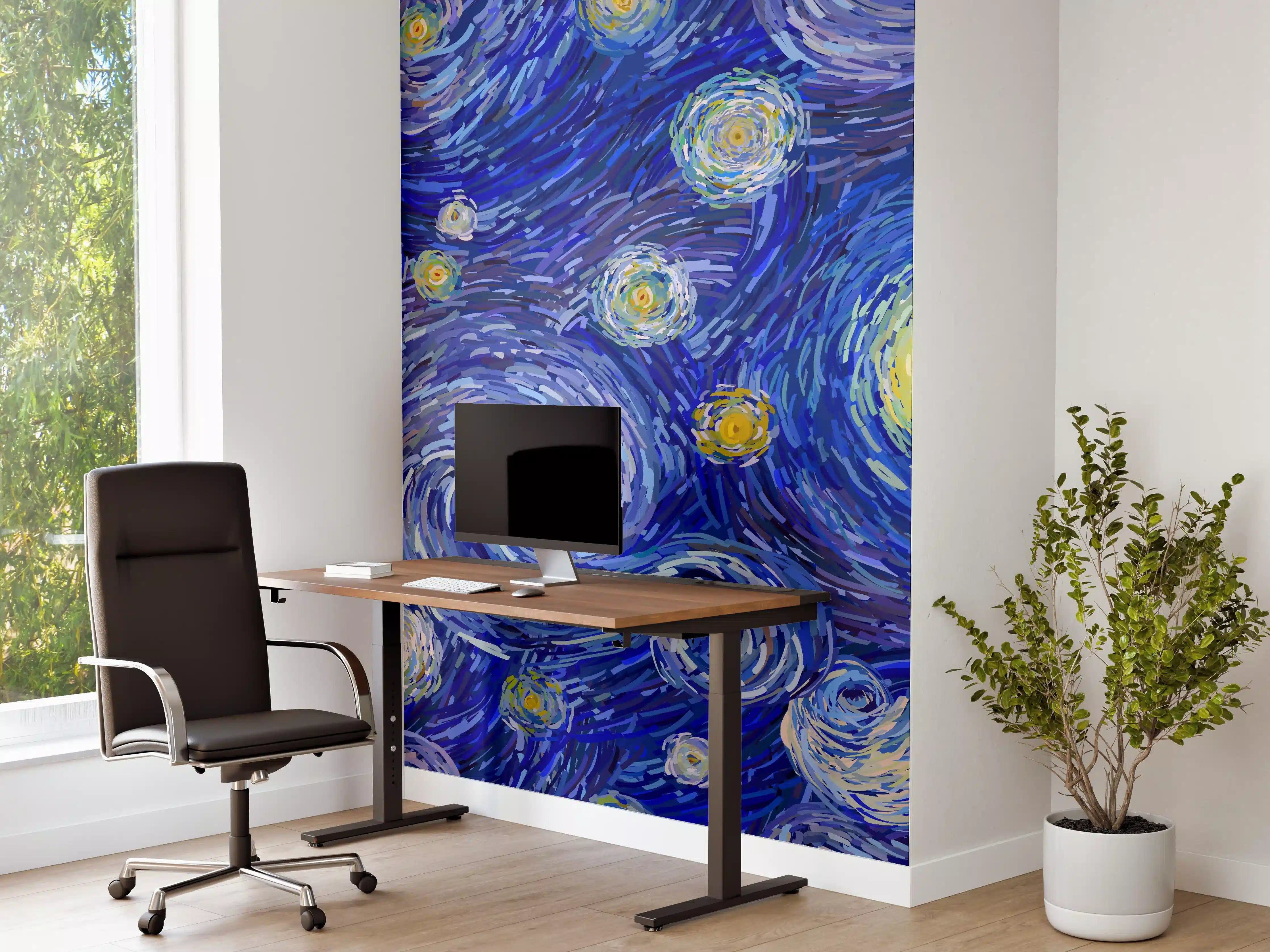 Büro Wandgestaltung - Starry Night Van Gogh Blau Gelb
