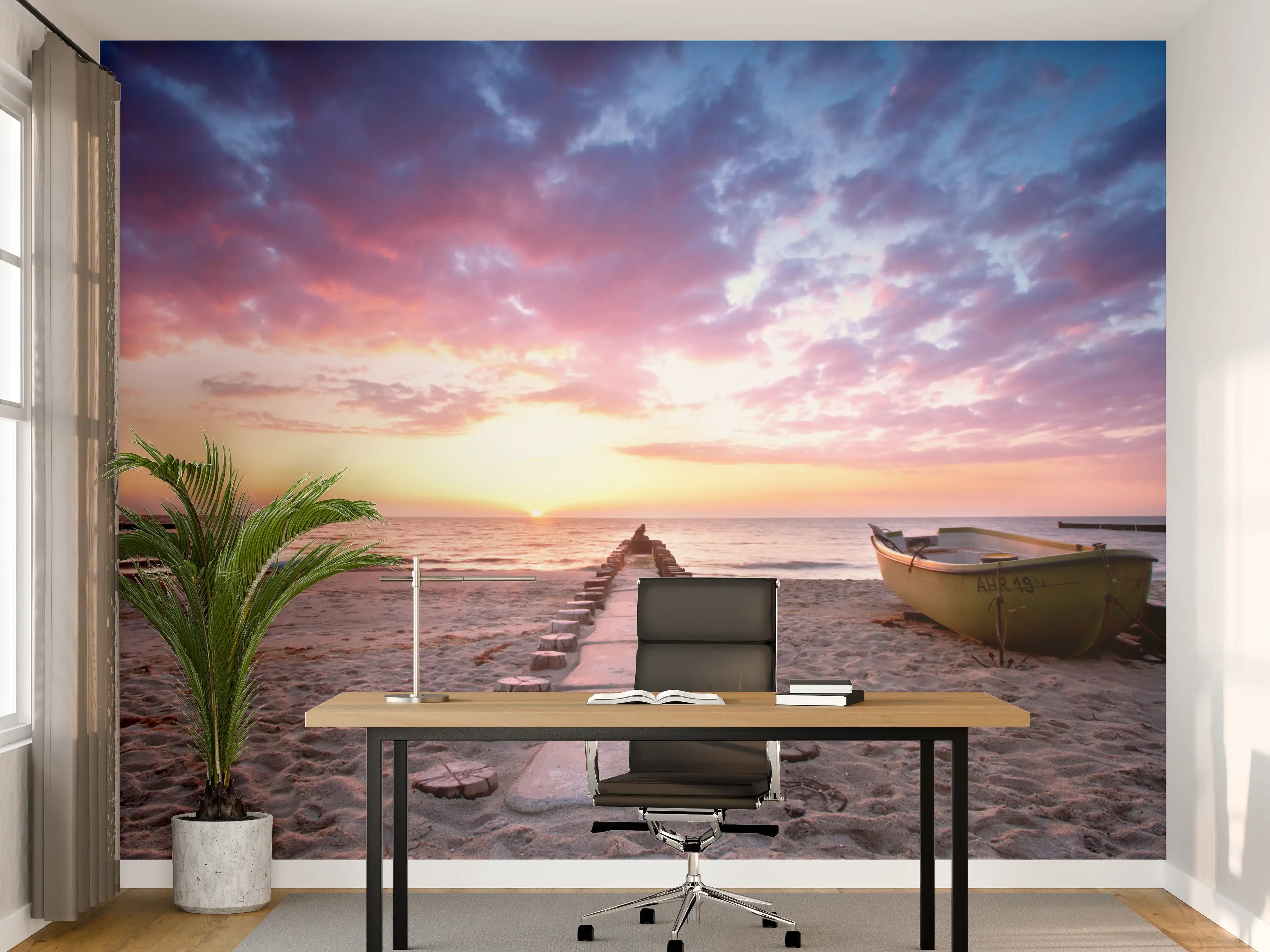 Büro Wandgestaltung - Steg ins Meer bei Abendsonne
