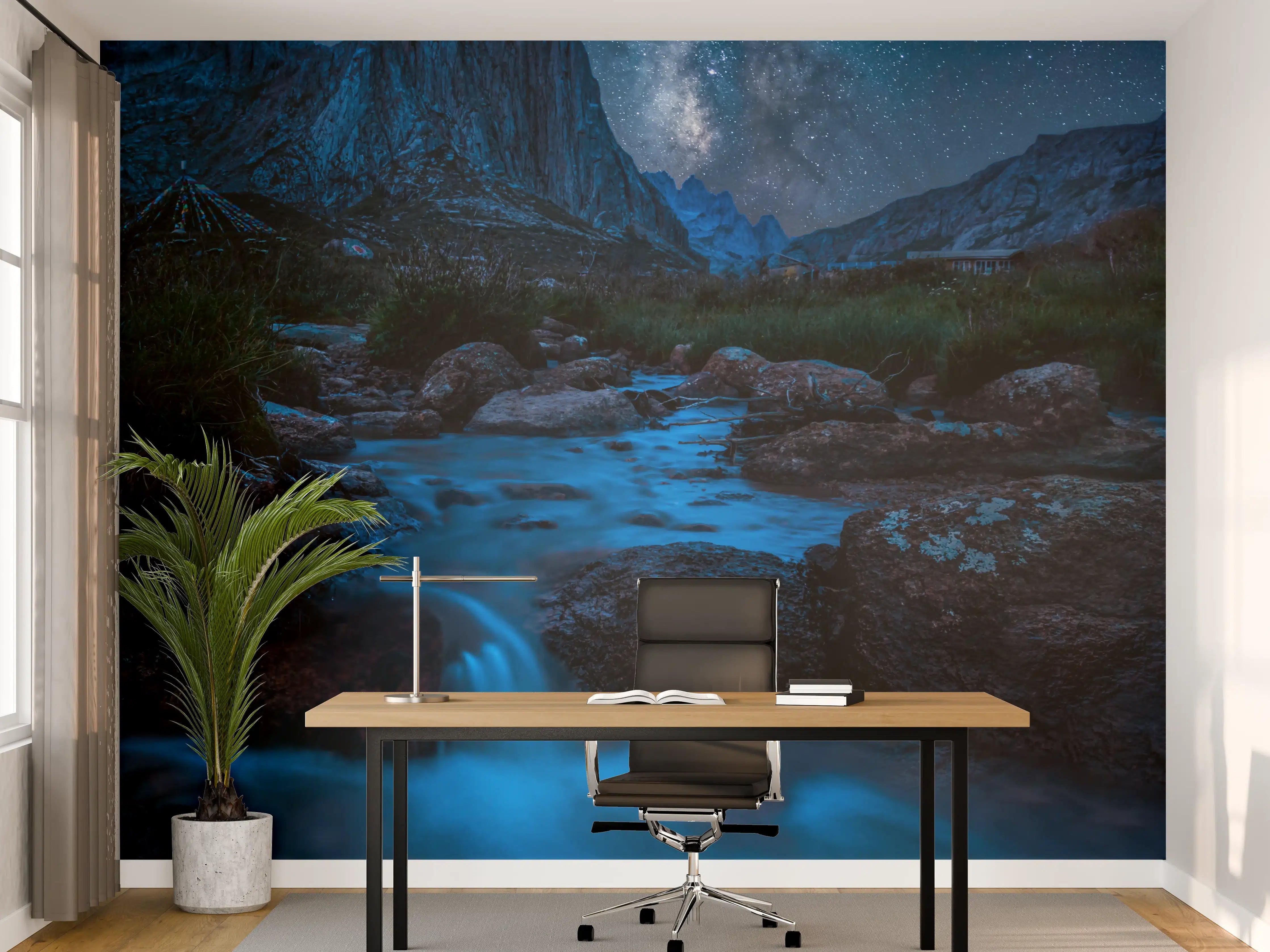 Büro Wandgestaltung - Sternenklare Nacht über majestätischen Bergen
