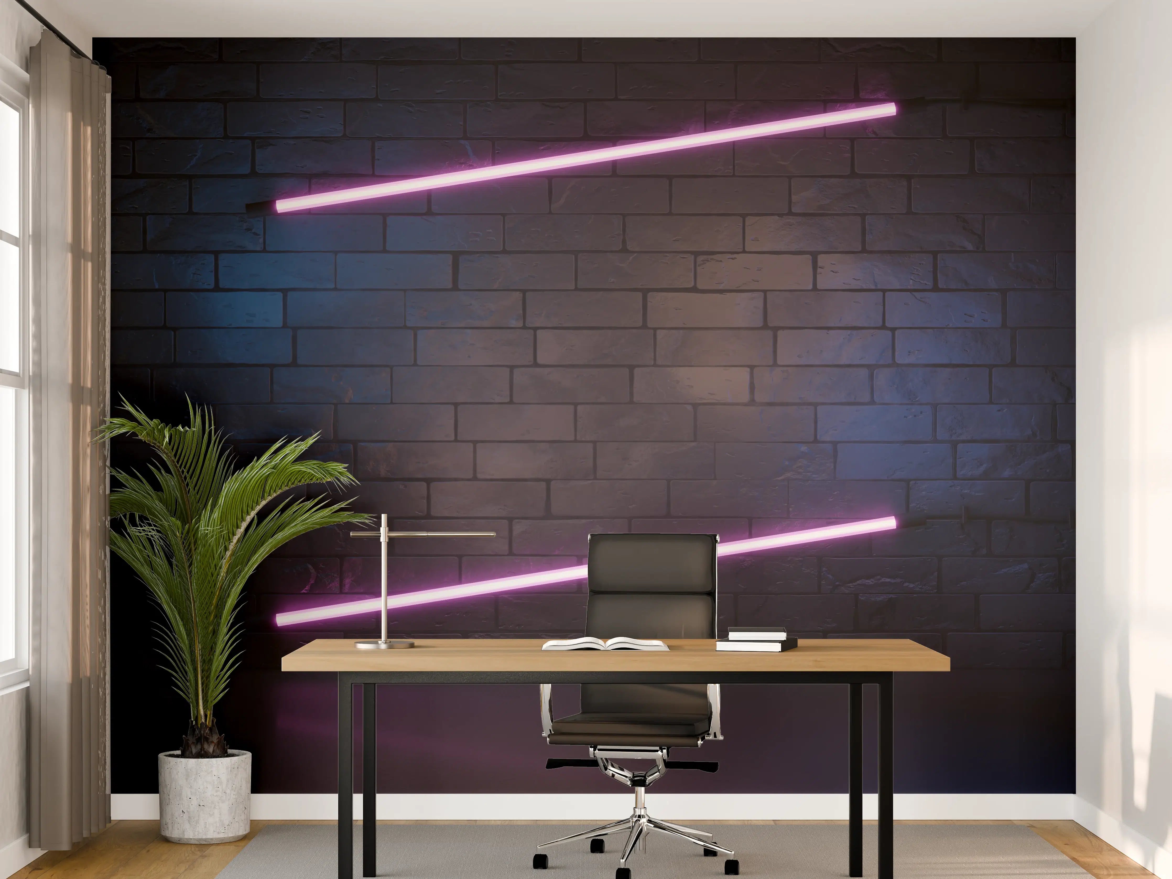 Büro Wandgestaltung - Stilvoller moderner lila Neonlichtrahmen