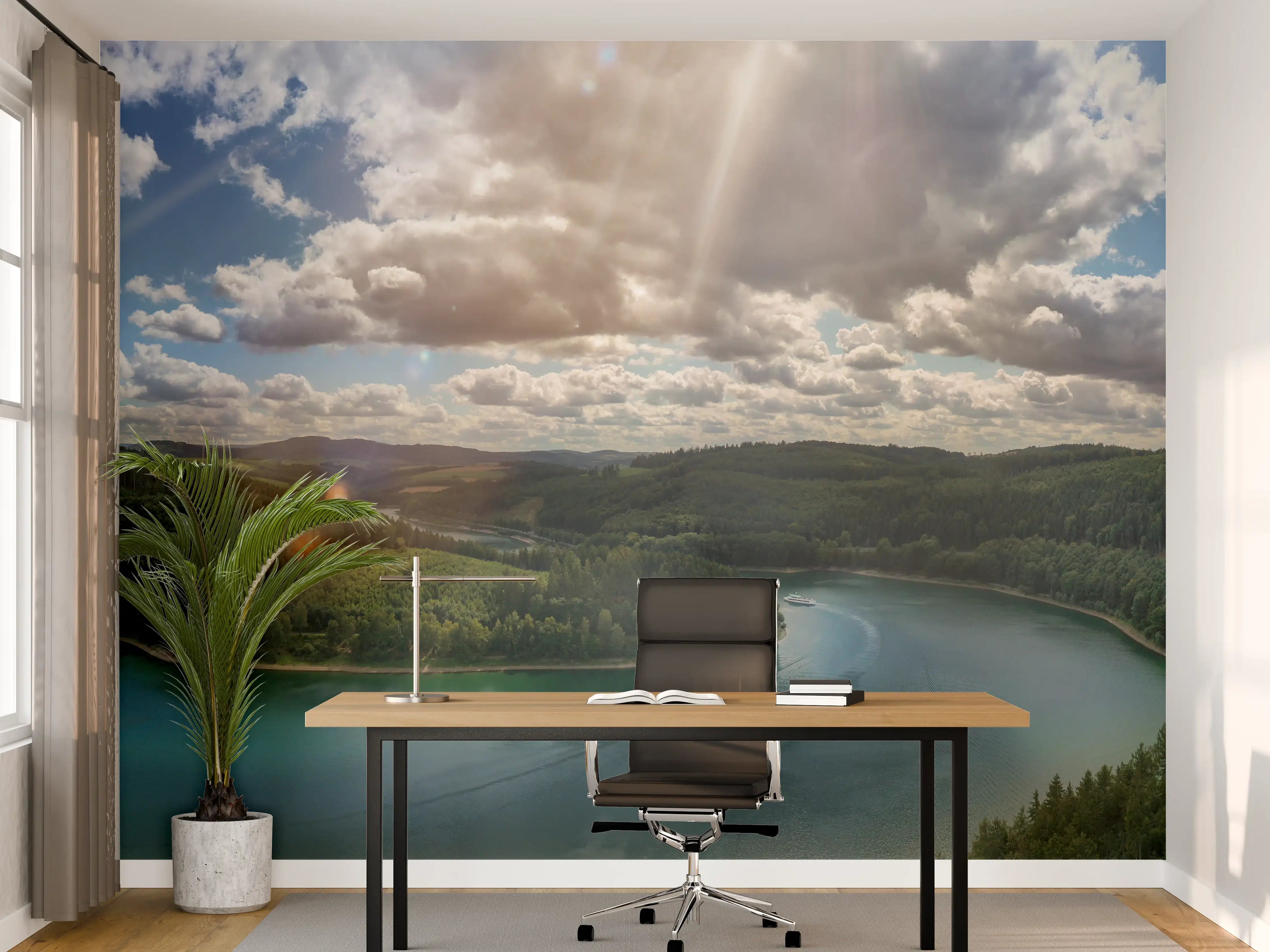 Büro Wandgestaltung - Strahlender Himmel über grünem See