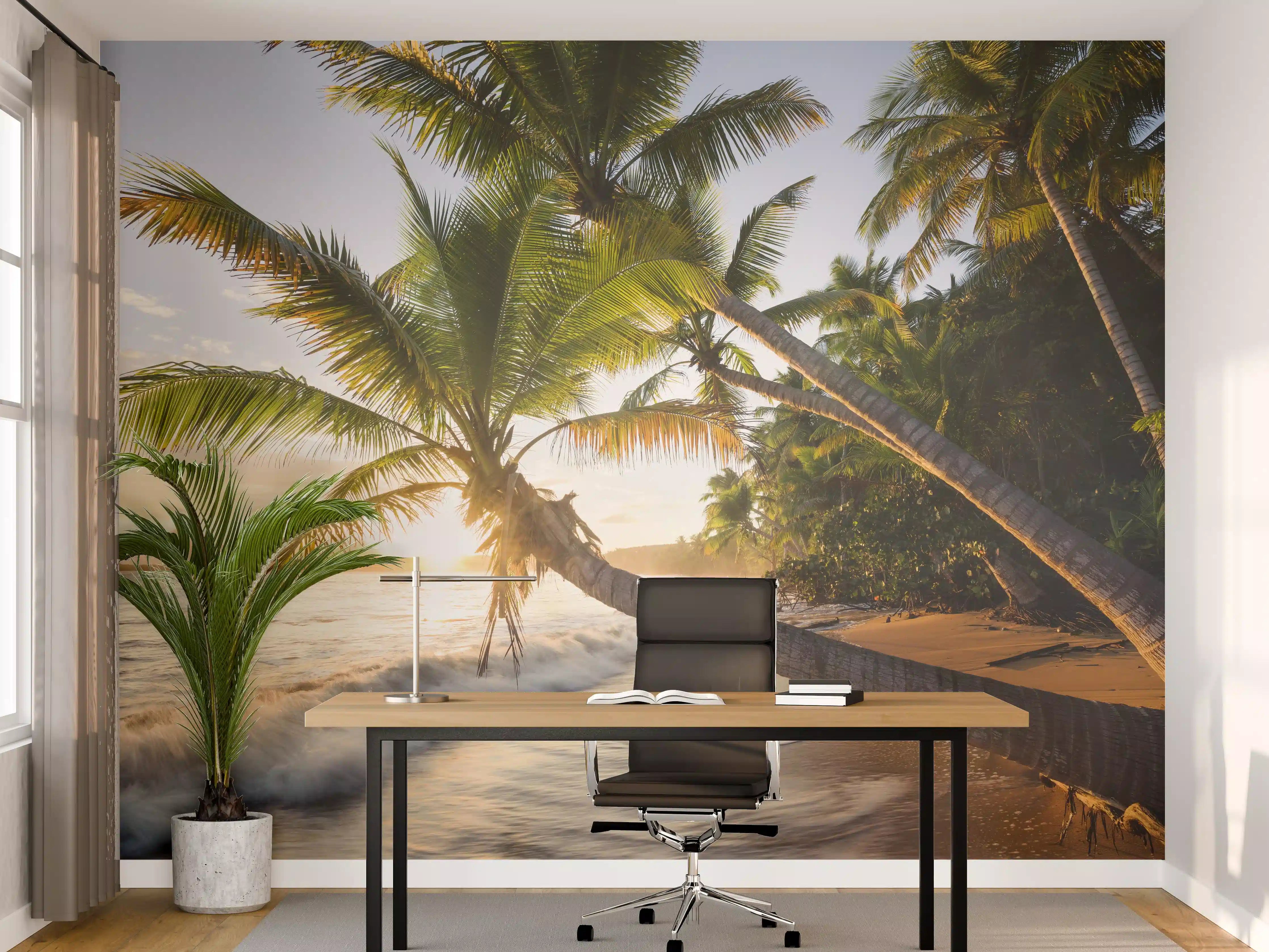 Büro Wandgestaltung - Strand in der Karibik bei Sonnenuntergang