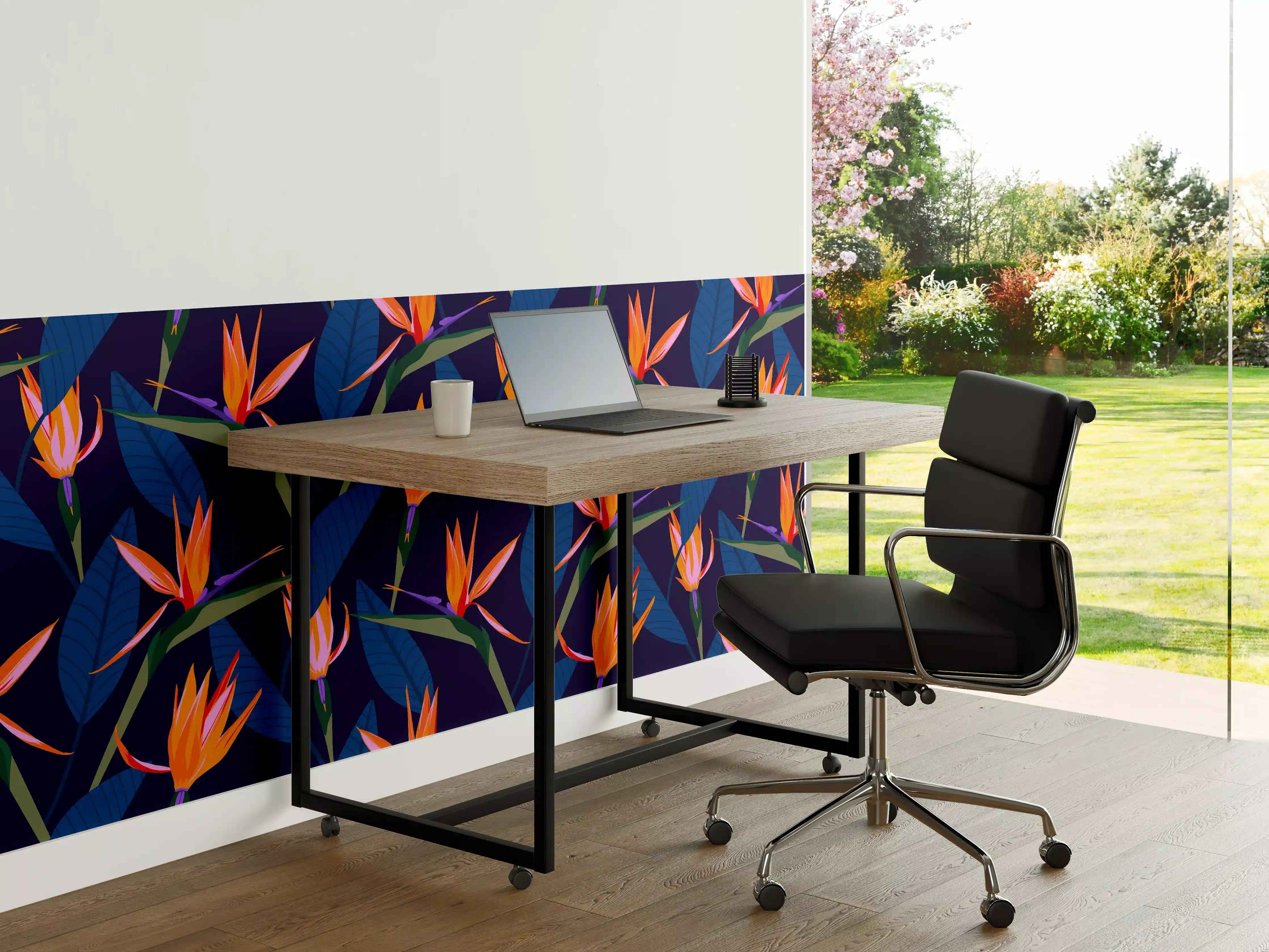 Büro Wandgestaltung - Strelitzia Nacht – Tropische Blumen