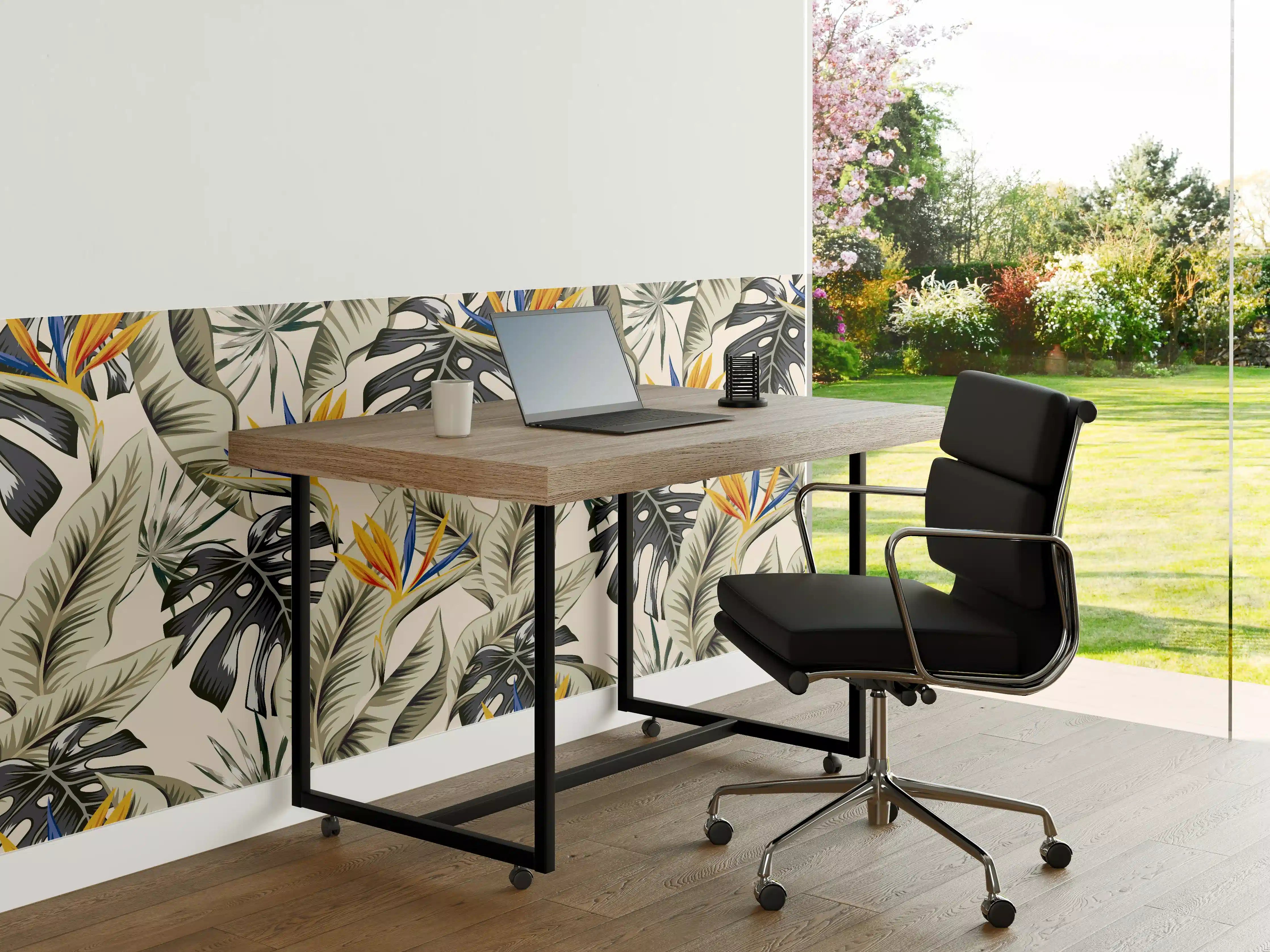 Büro Wandgestaltung - Strelitzia Tropenblätter Beige-Orange