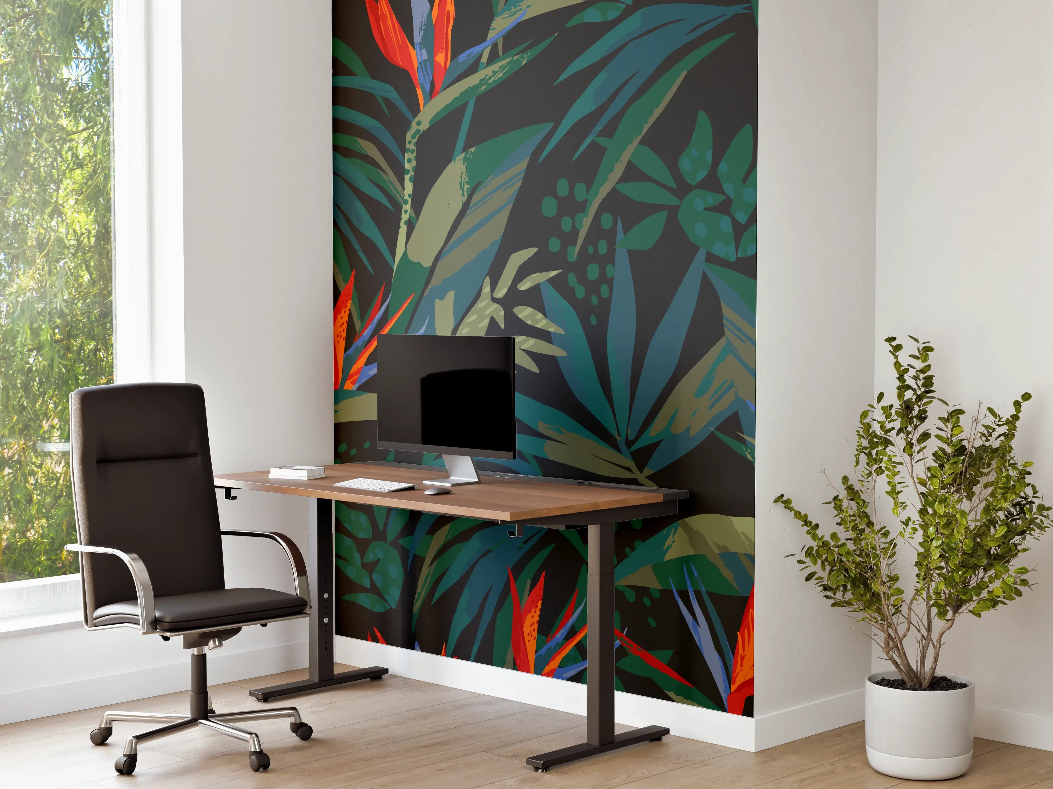 Büro Wandgestaltung - Strelitzia Tropenwald-Motiv