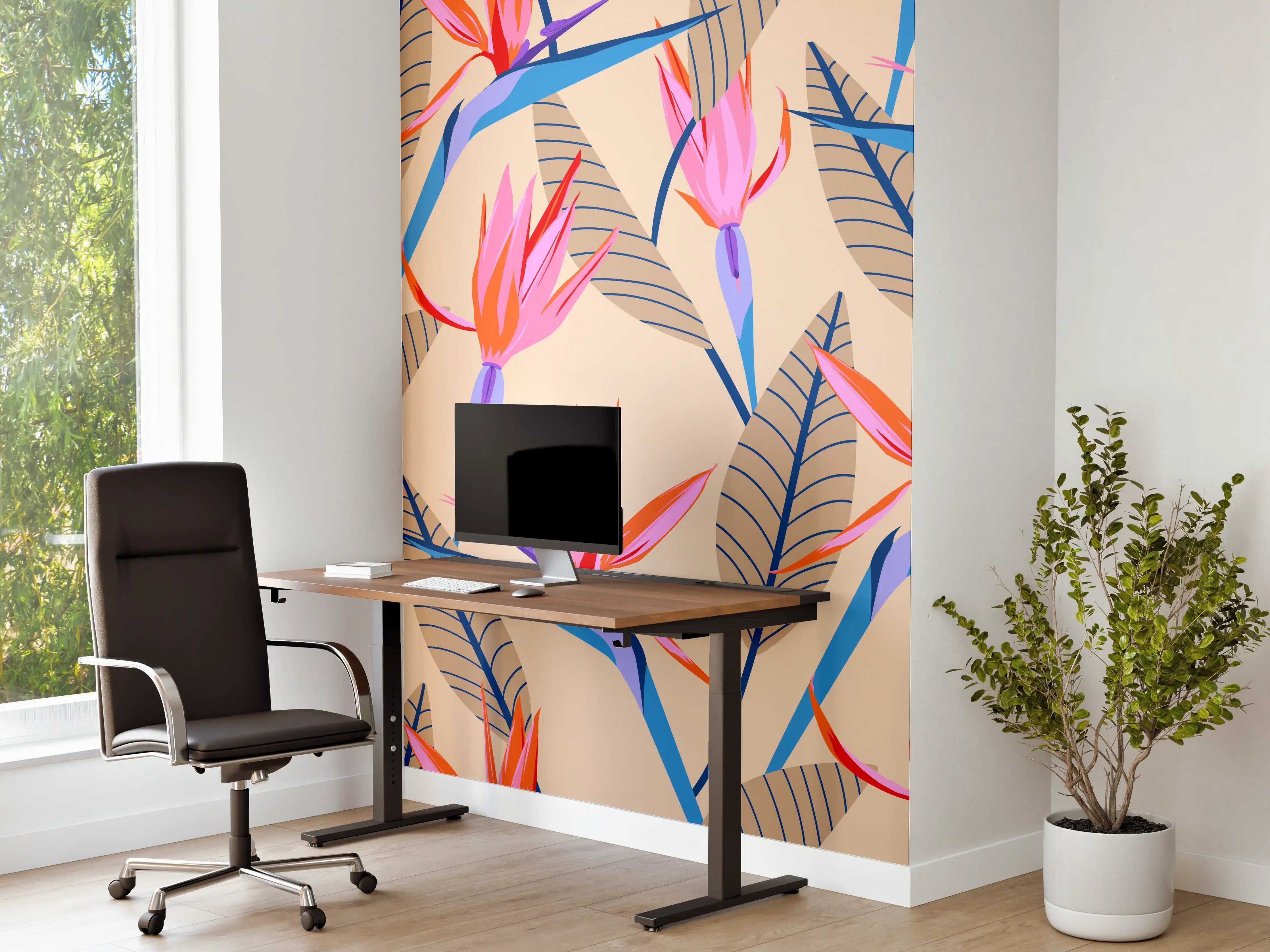 Büro Wandgestaltung - Strelitzia Tropic Rosa-Beige