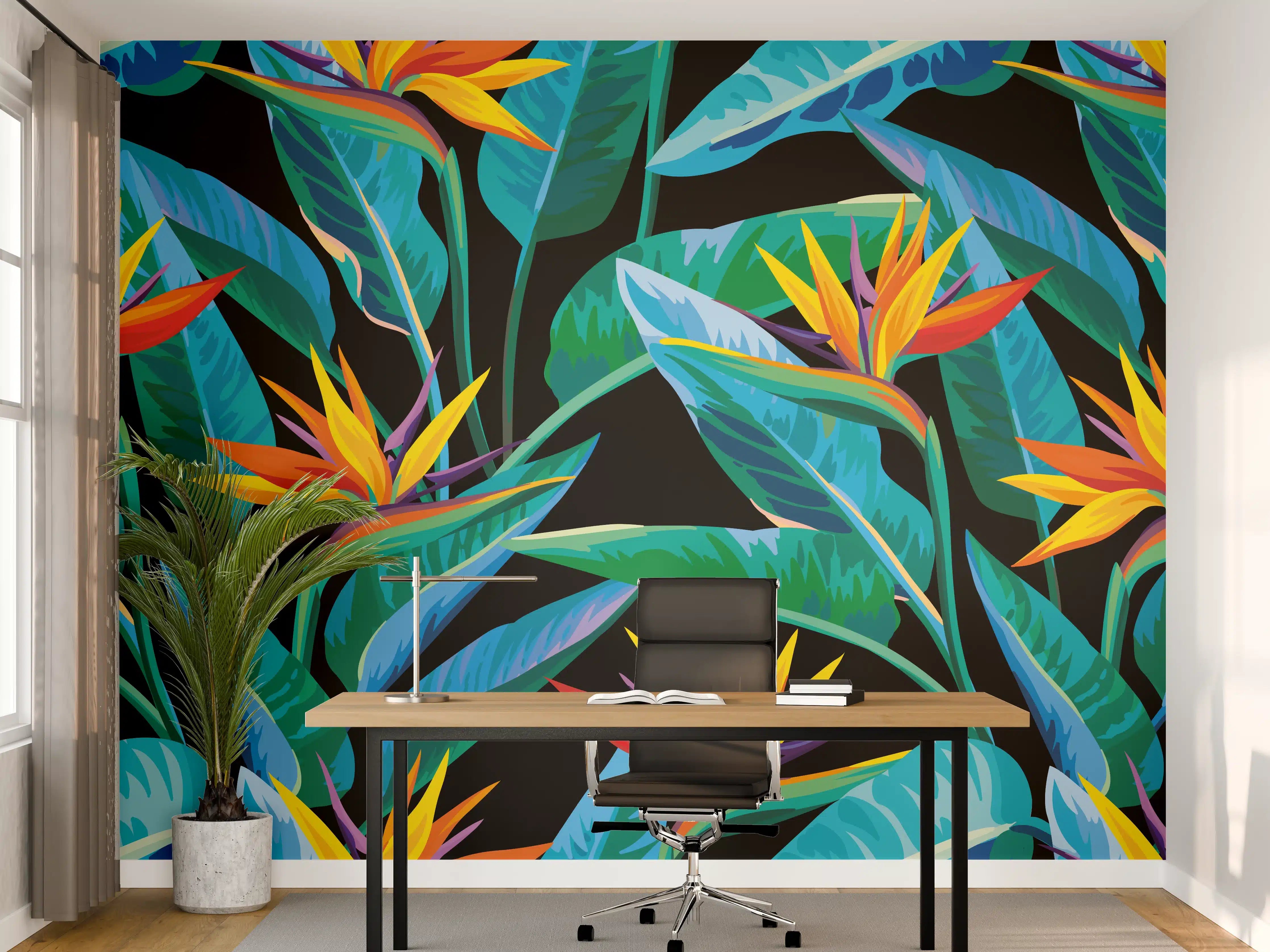 Büro Wandgestaltung - Strelitzia Tropic Schwarz-Exotik