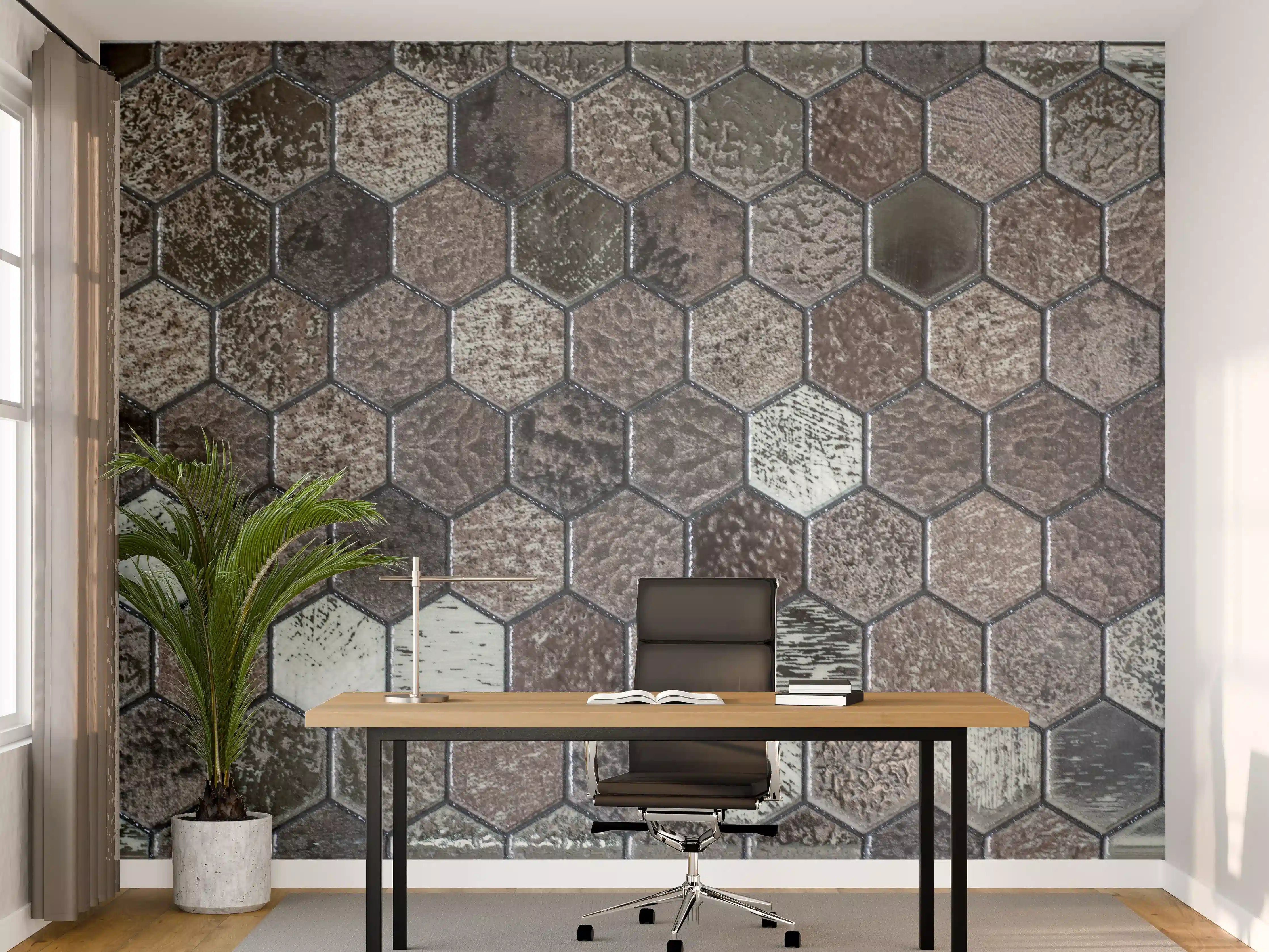 Büro Wandgestaltung - Strukturierte Mosaikfliesen in Erdtönen