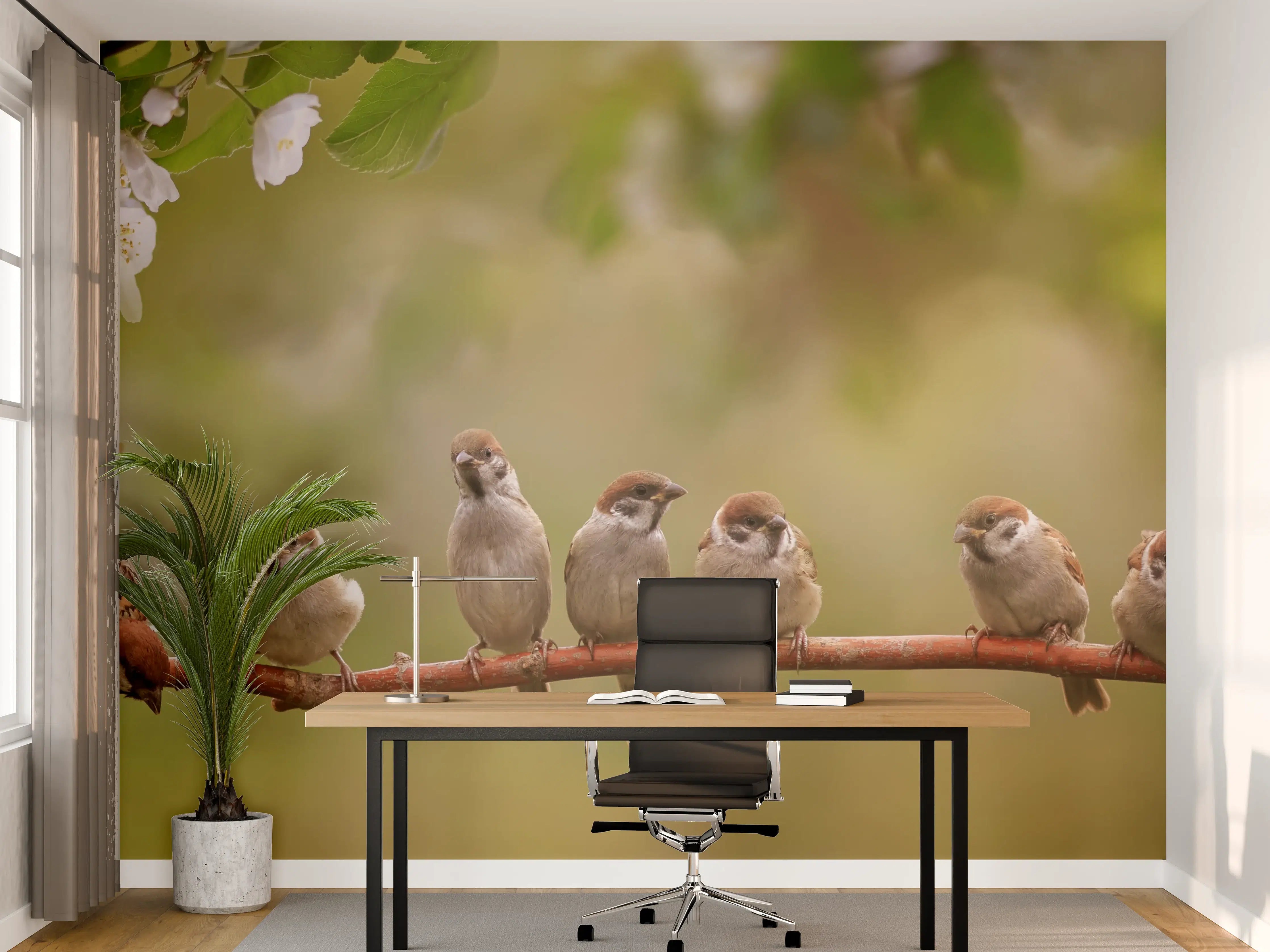 Büro Wandgestaltung - Süße Meisen auf Zweig im Garten