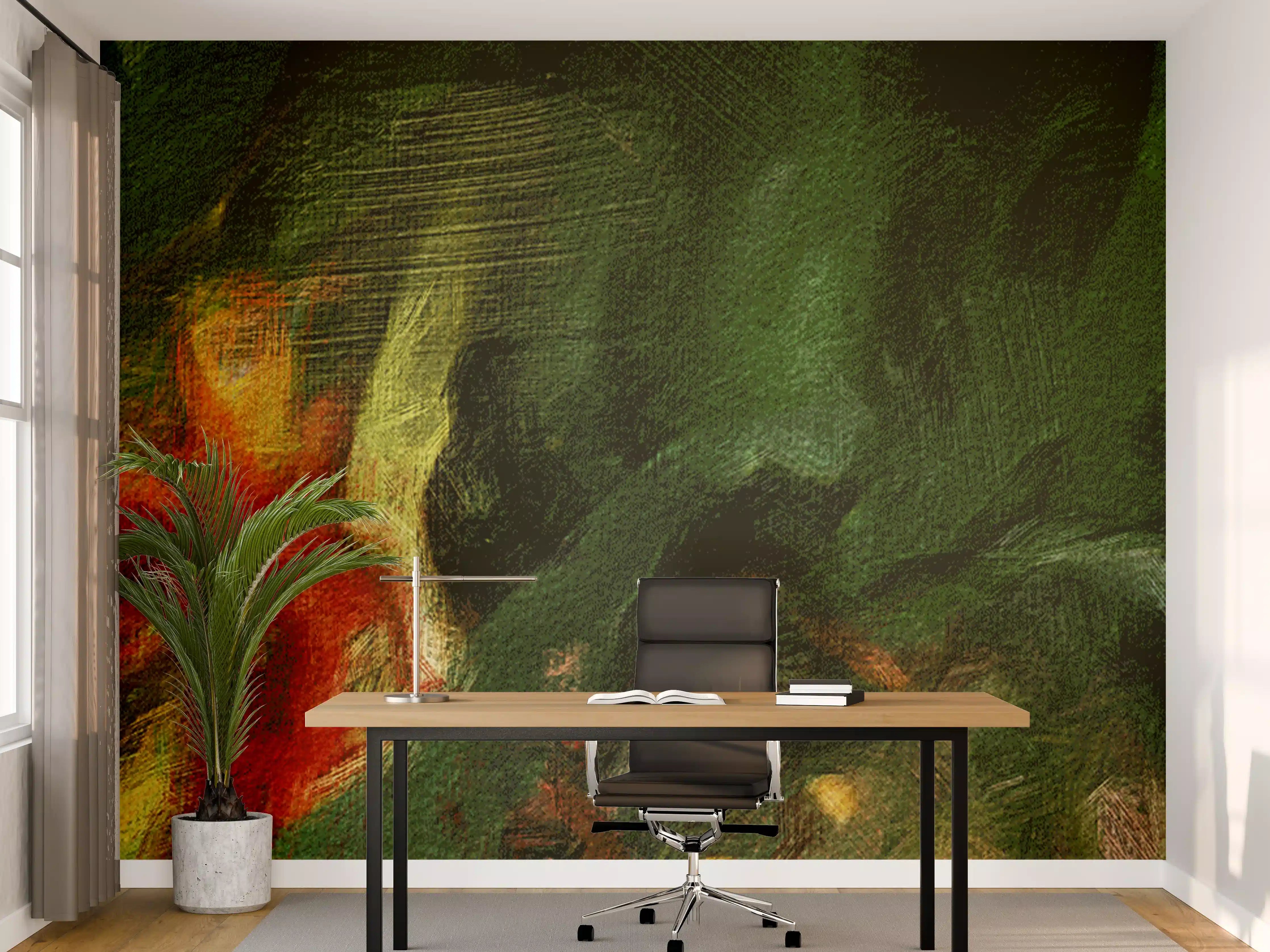 Büro Wandgestaltung - Surreale Grüntöne Öltextur