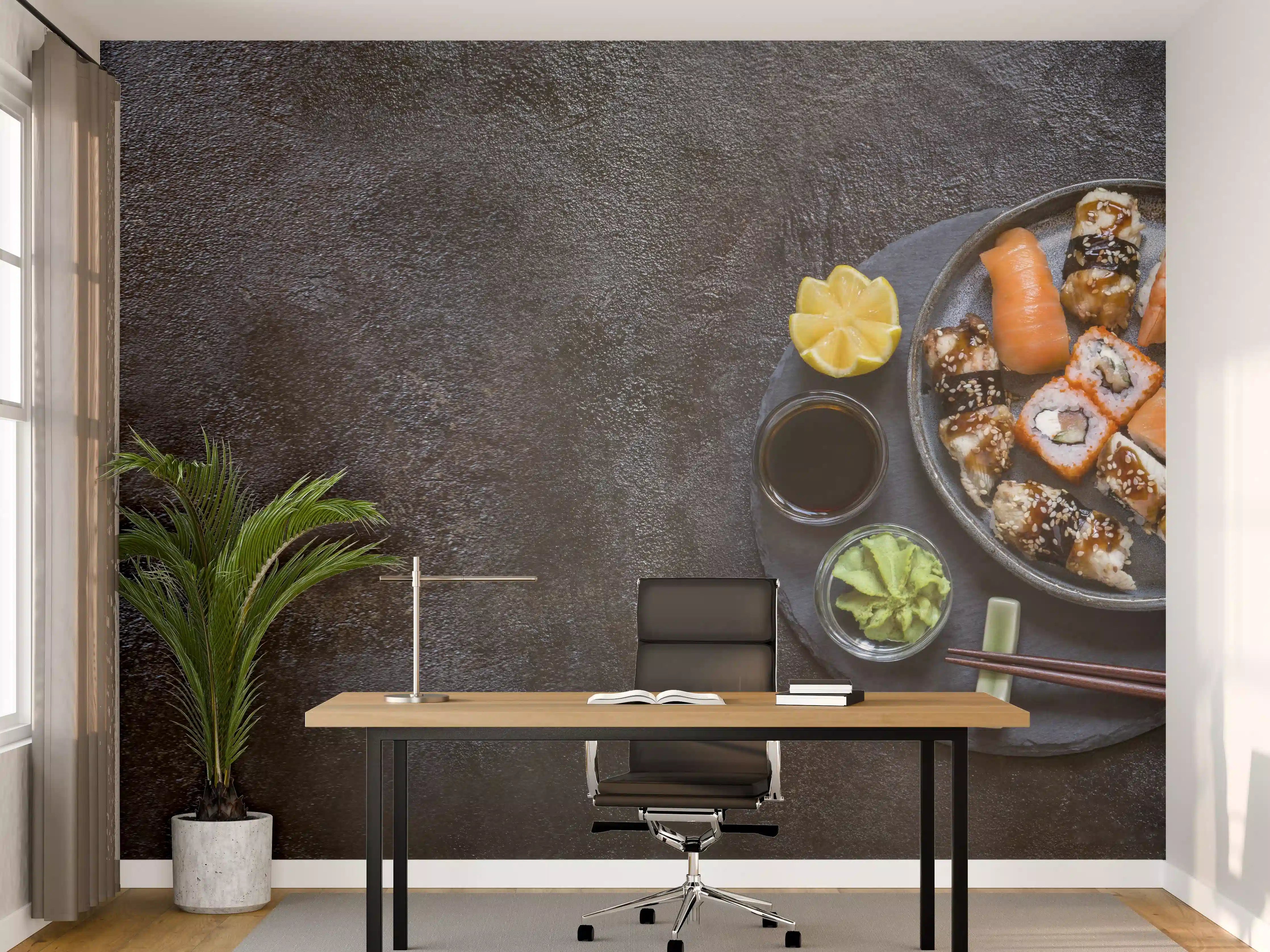Büro Wandgestaltung - Sushi-Platte Schwarz-Orange