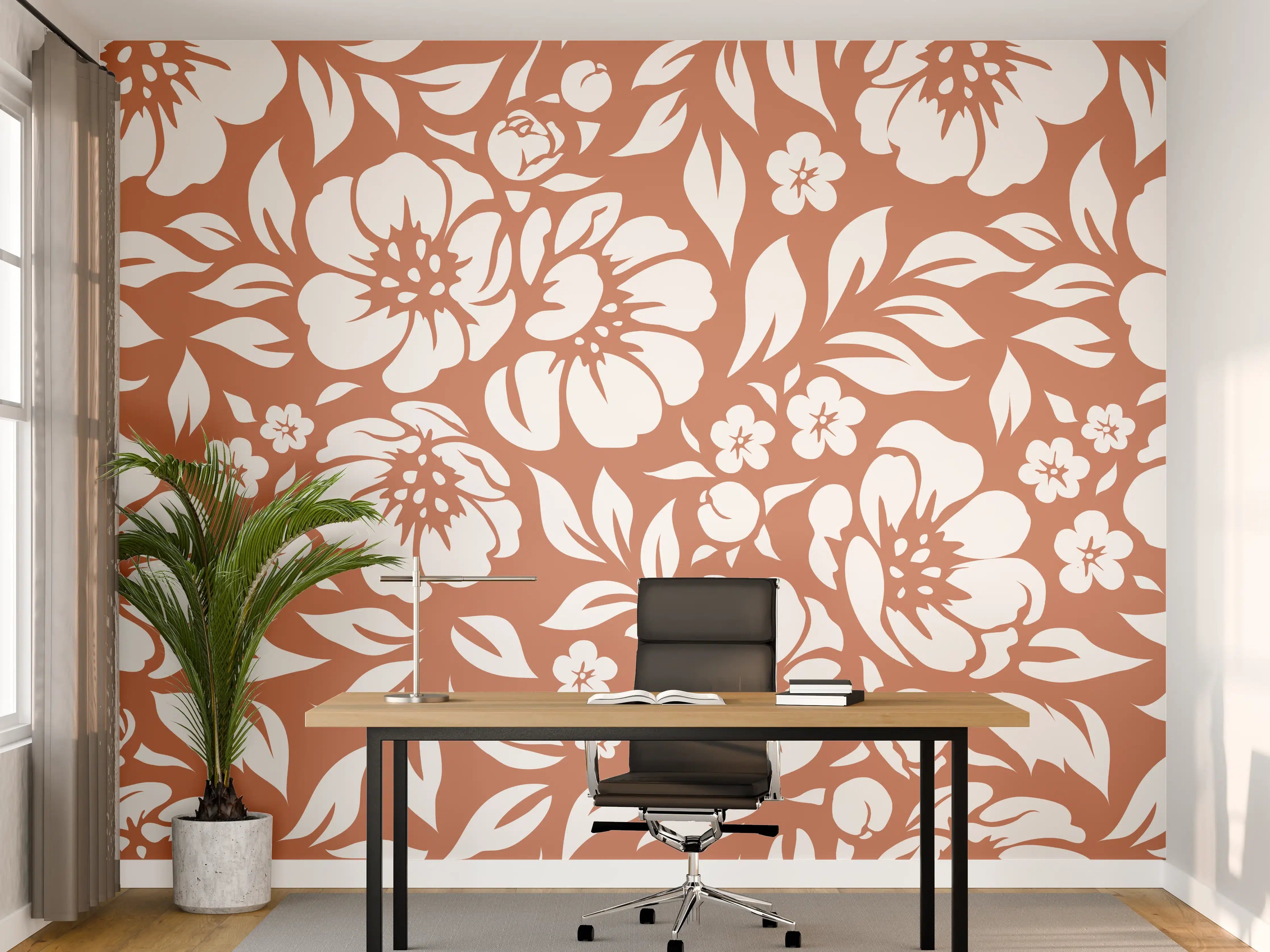 Büro Wandgestaltung - Terracotta-Florale Wandgestaltung