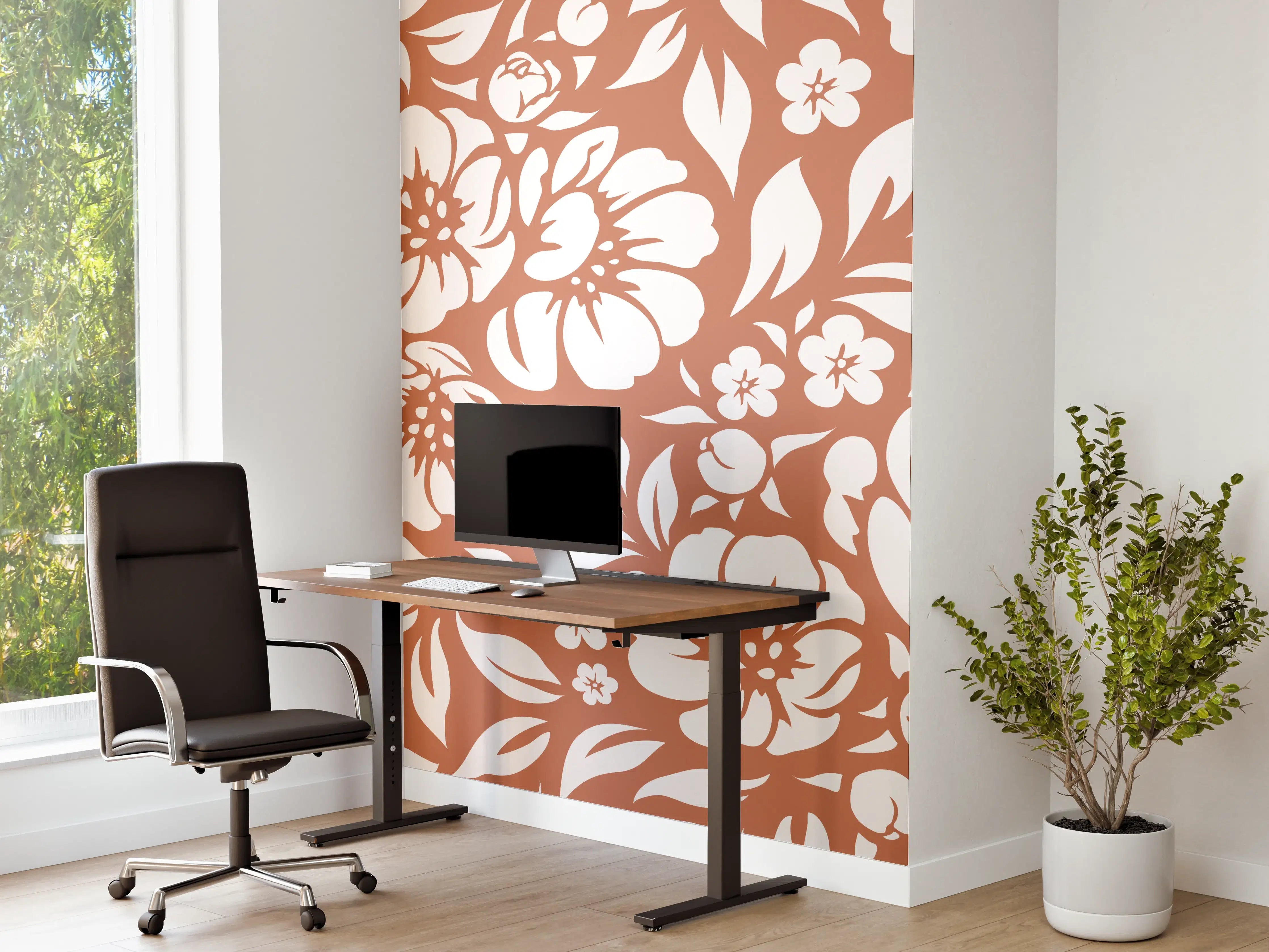 Büro Wandgestaltung - Terracotta-Florale Wandgestaltung