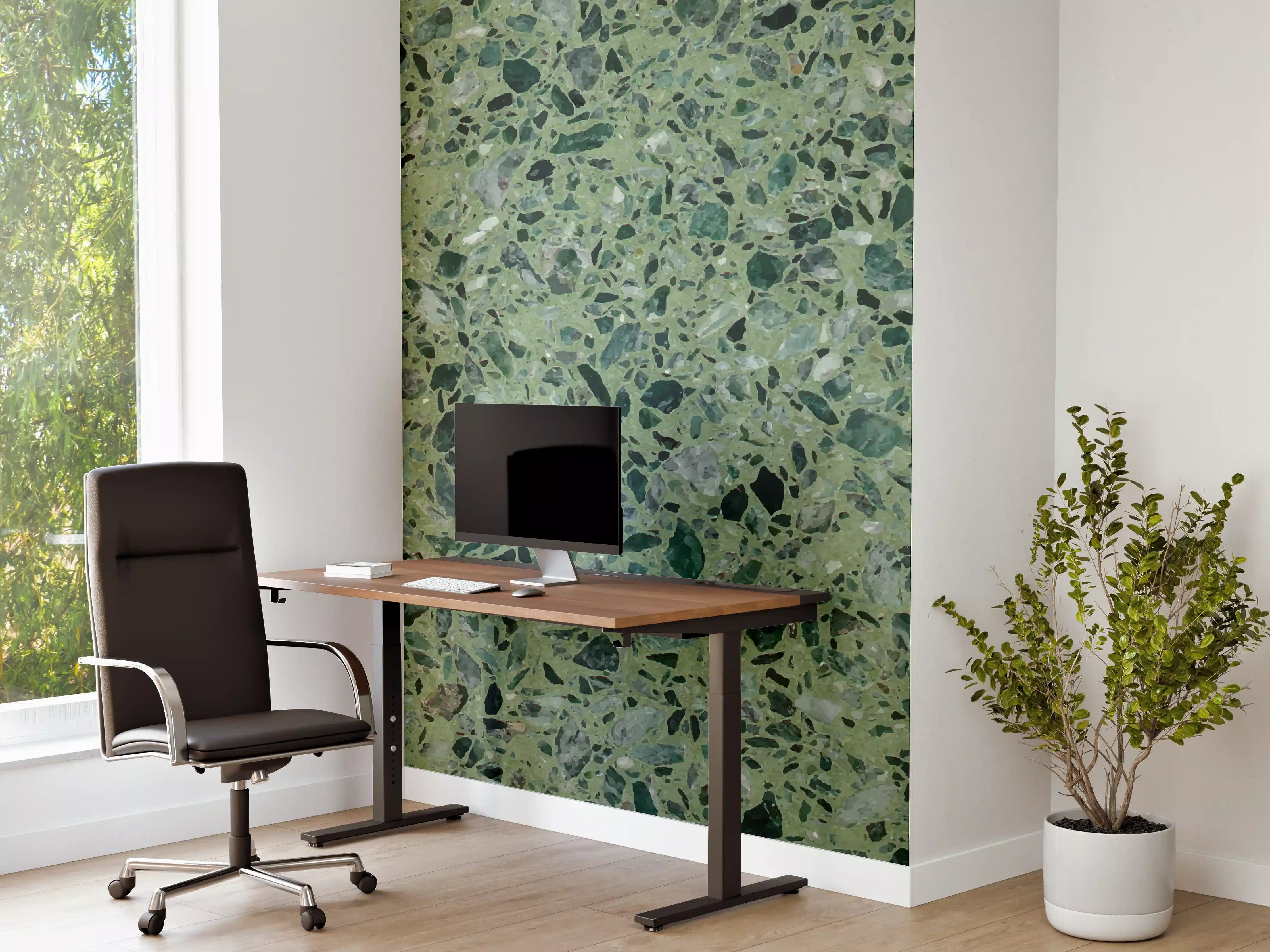 Büro Wandgestaltung - Terrazzo Textur auf türkisem Hintergrund