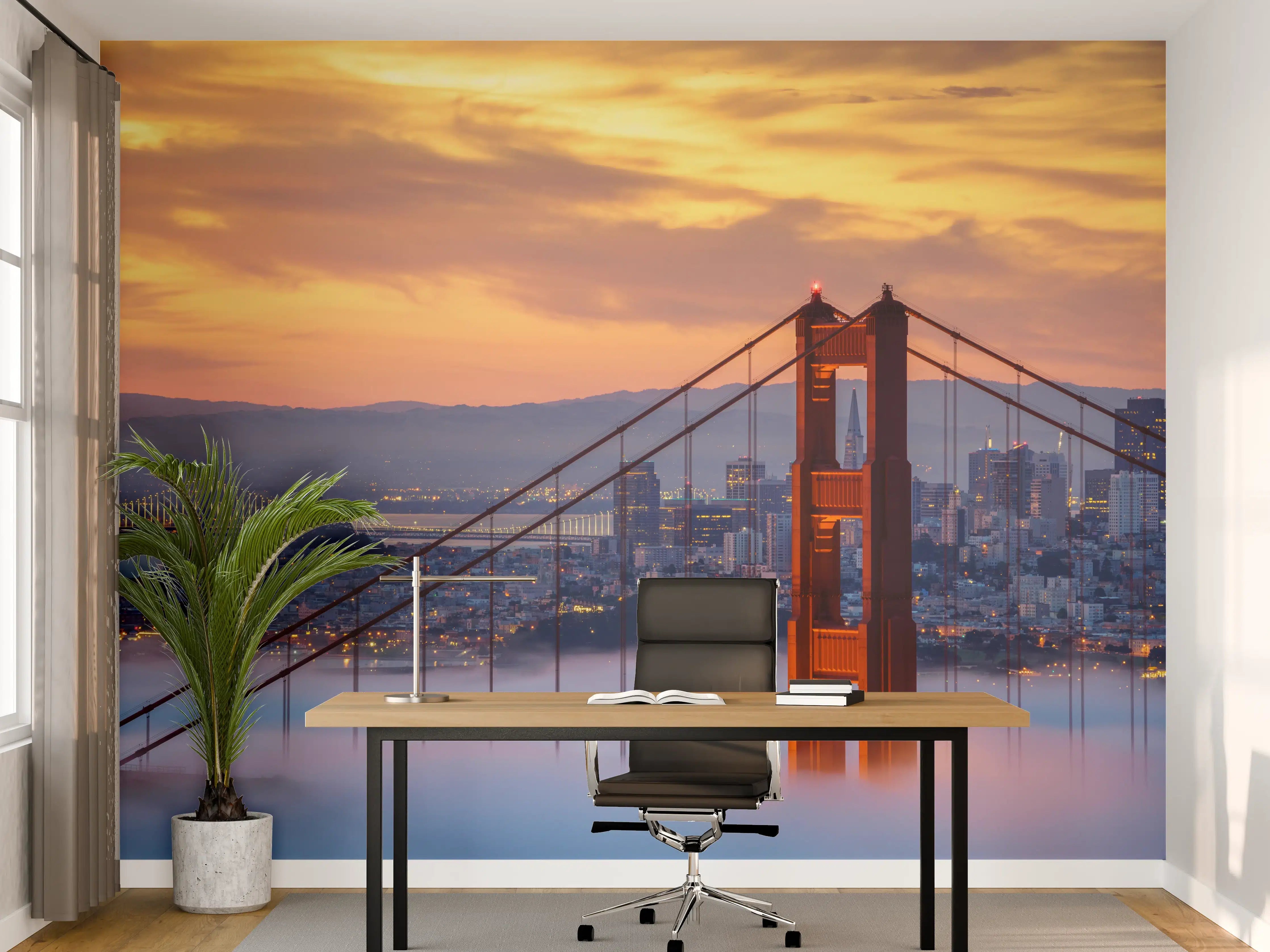 Büro Wandgestaltung - Tiefer Nebel an der Golden Gate Bridge am Morgen