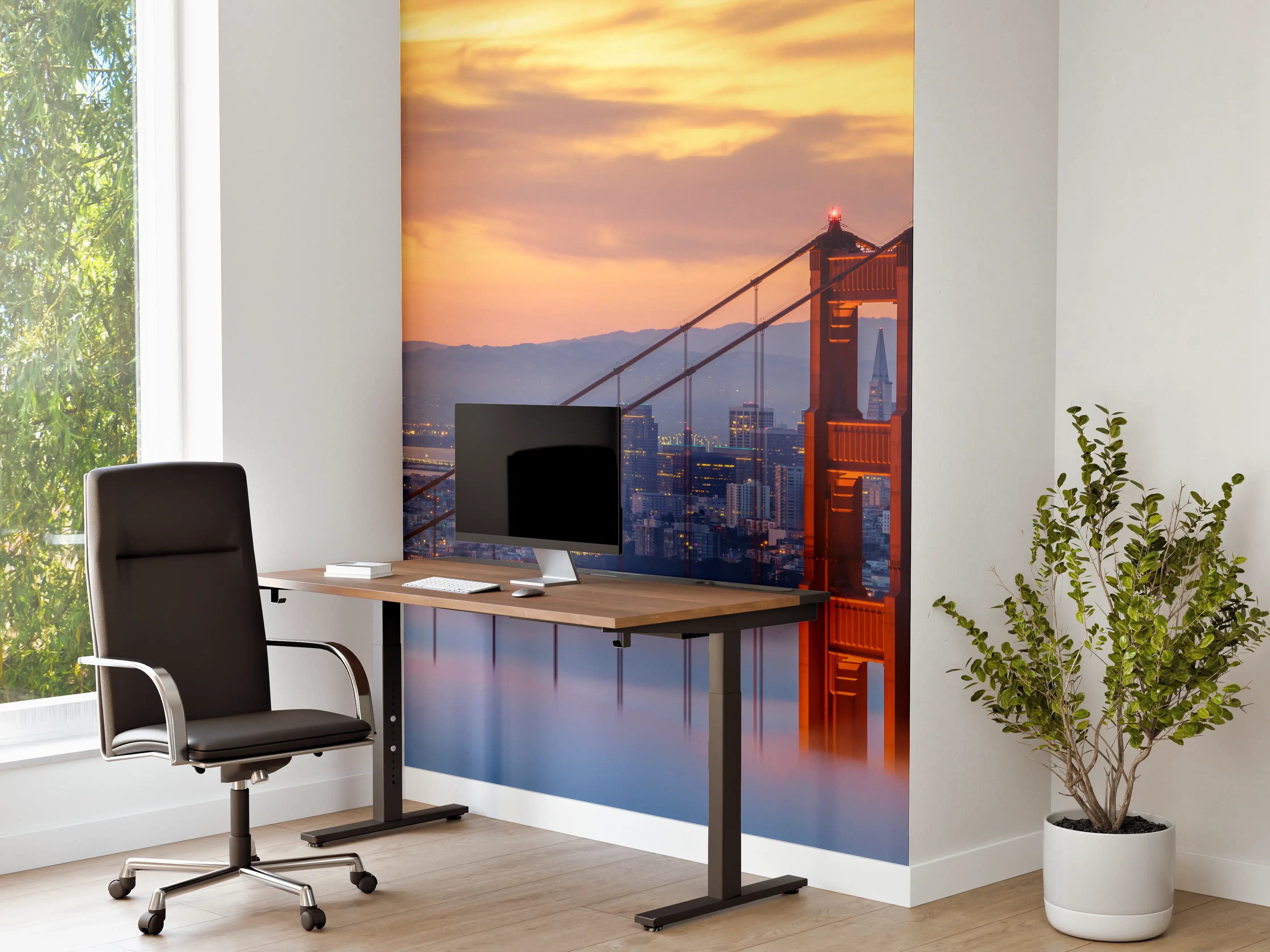 Büro Wandgestaltung - Tiefer Nebel an der Golden Gate Bridge am Morgen