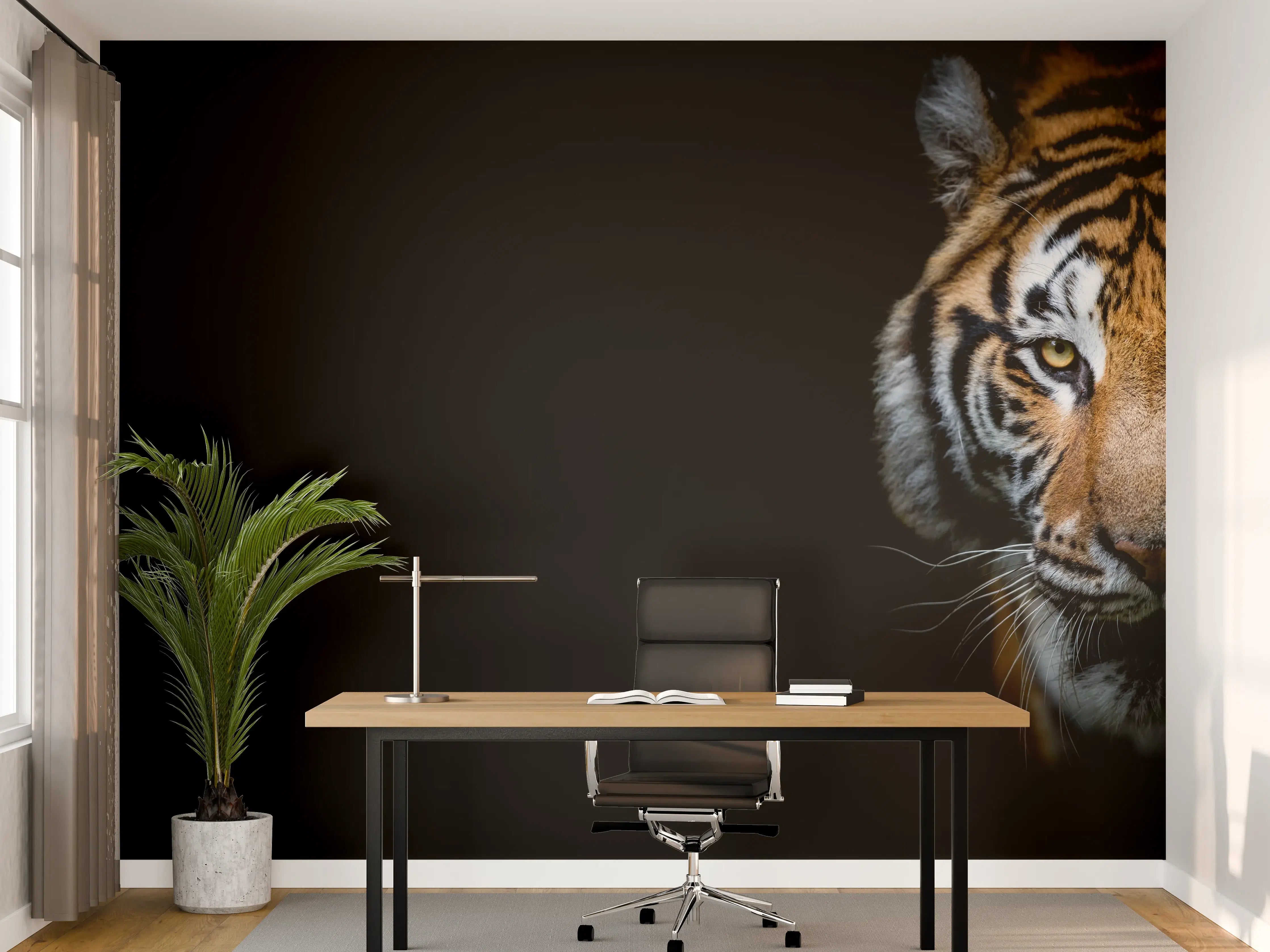 Büro Wandgestaltung - Tiger auf schwarzem Hintergrund