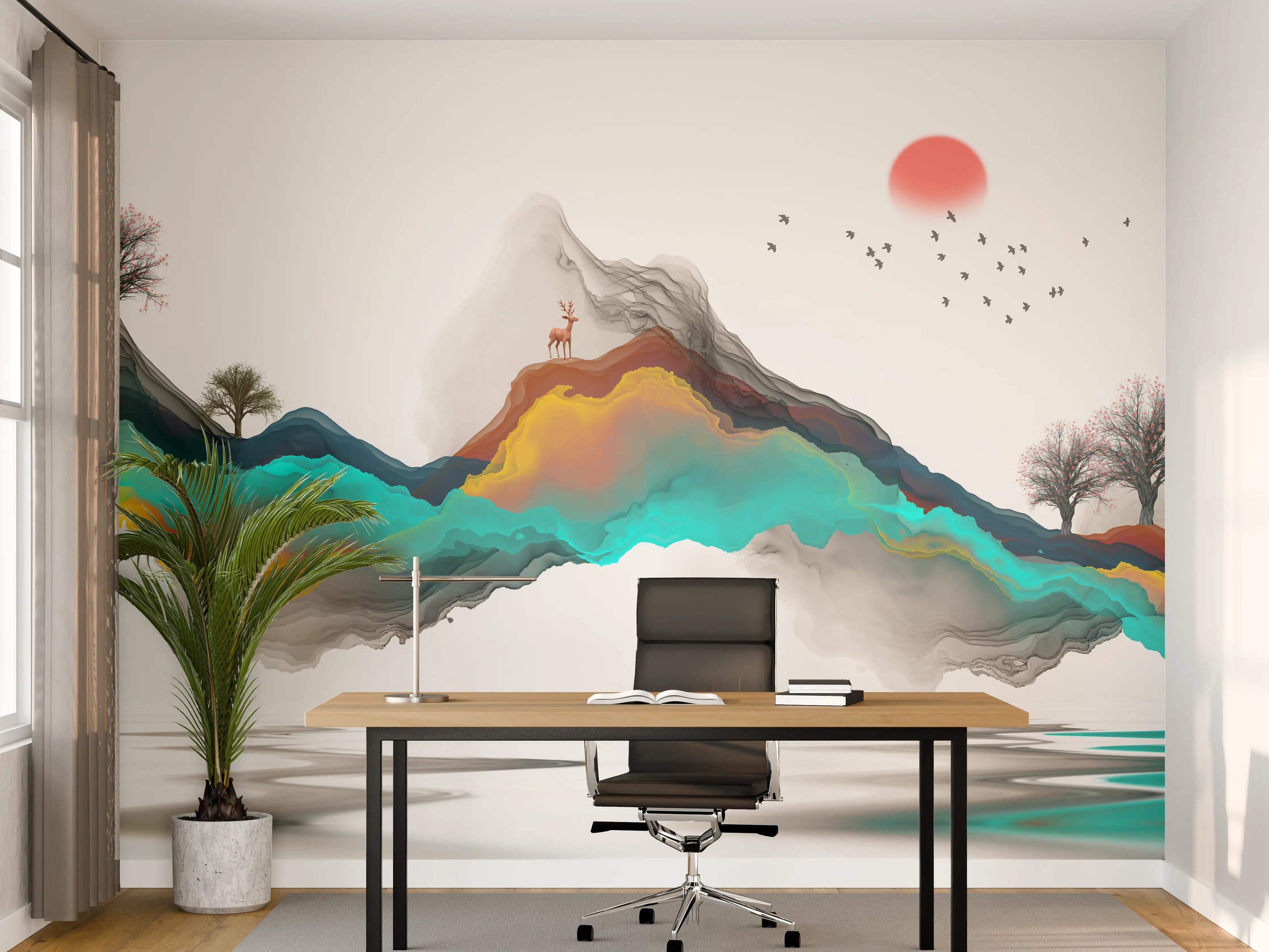 Büro Wandgestaltung - Tinte Linie Dekoration Landschaft