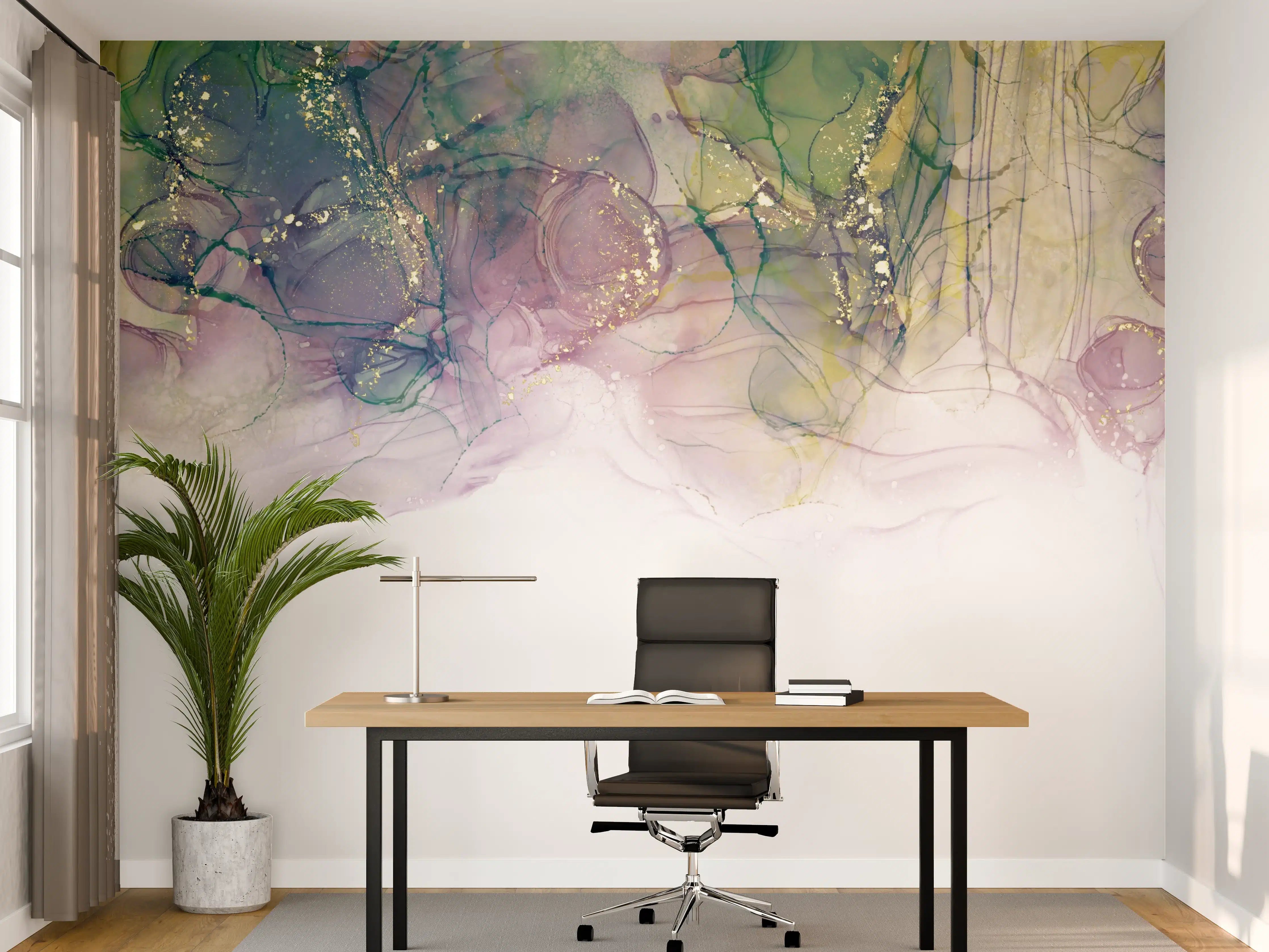 Büro Wandgestaltung - Tinte mit Goldelementen - Weißer Übergang