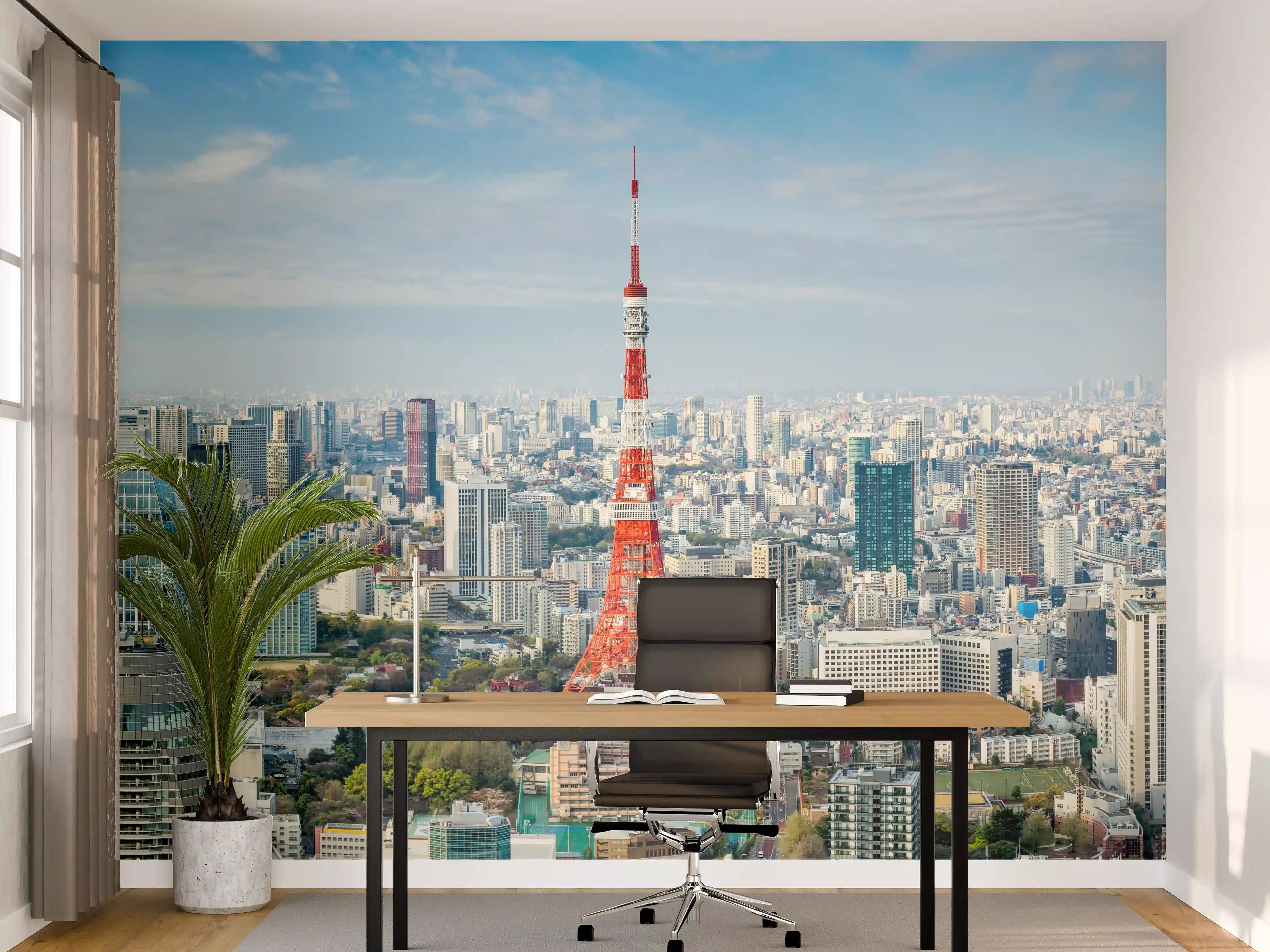 Büro Wandgestaltung - Tokio Skyline Rot-Blau