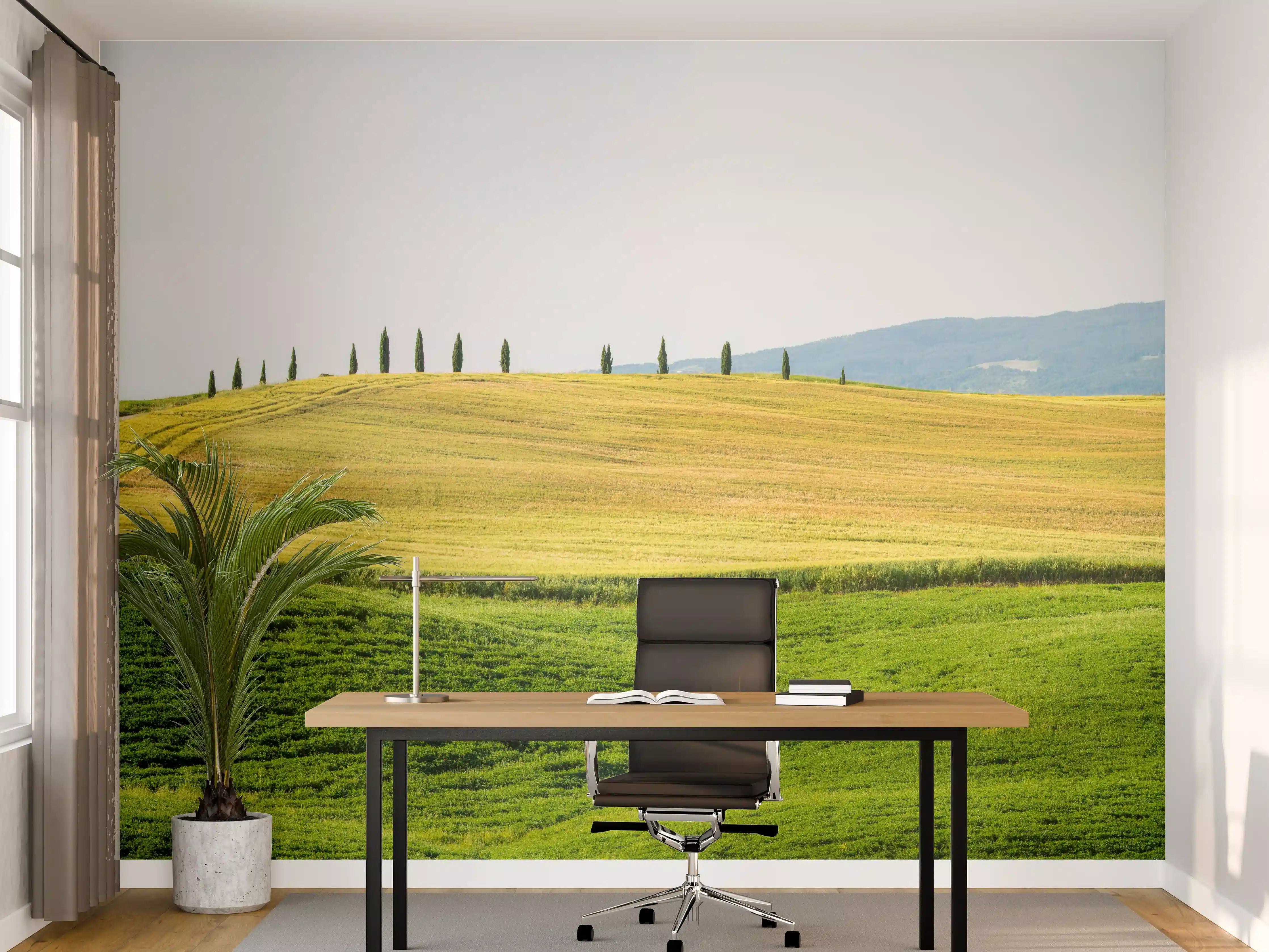 Büro Wandgestaltung - Toskana Hügel Panorama Grün-Gelb