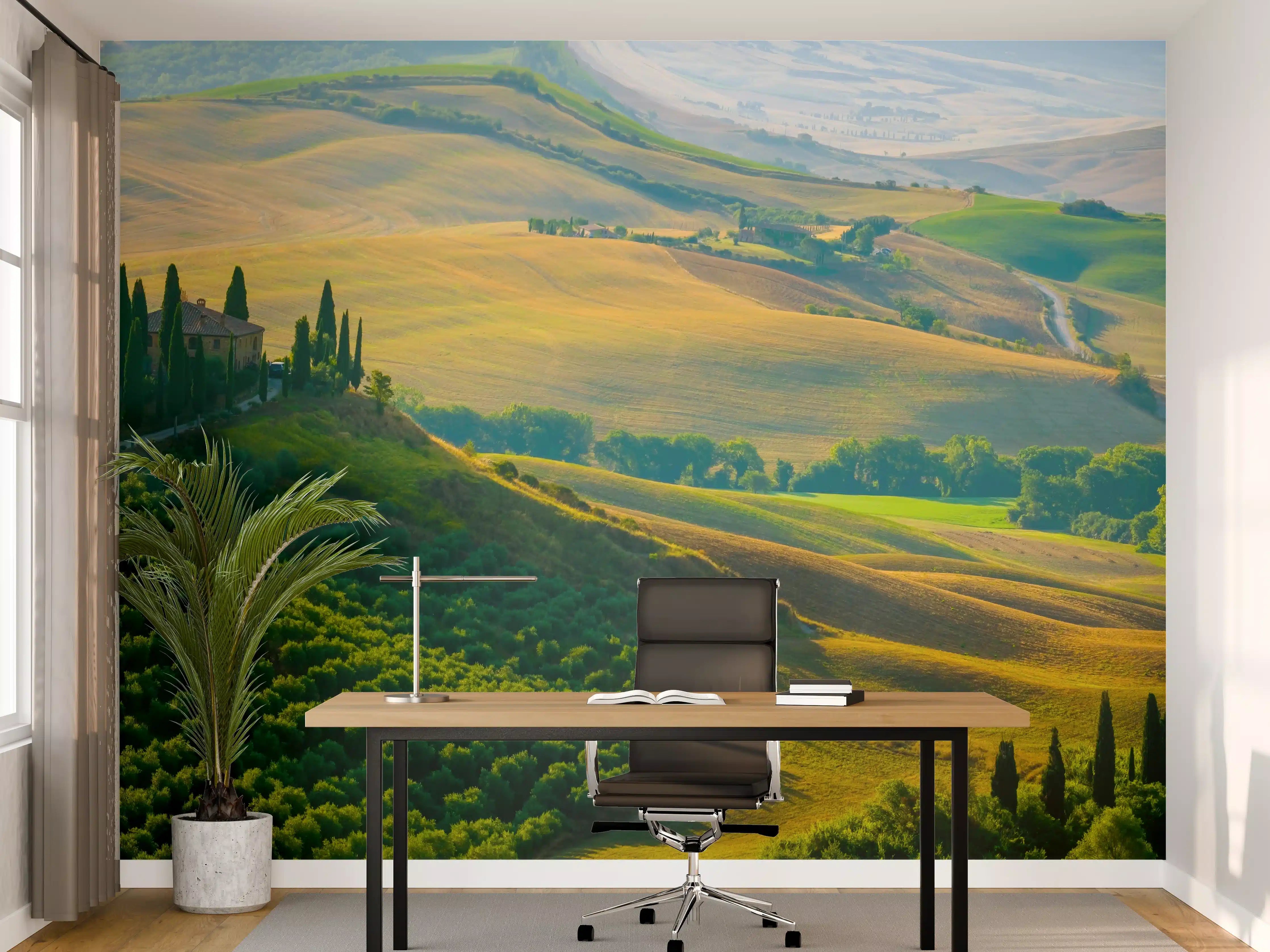 Büro Wandgestaltung - Toskana Hügel in Grün