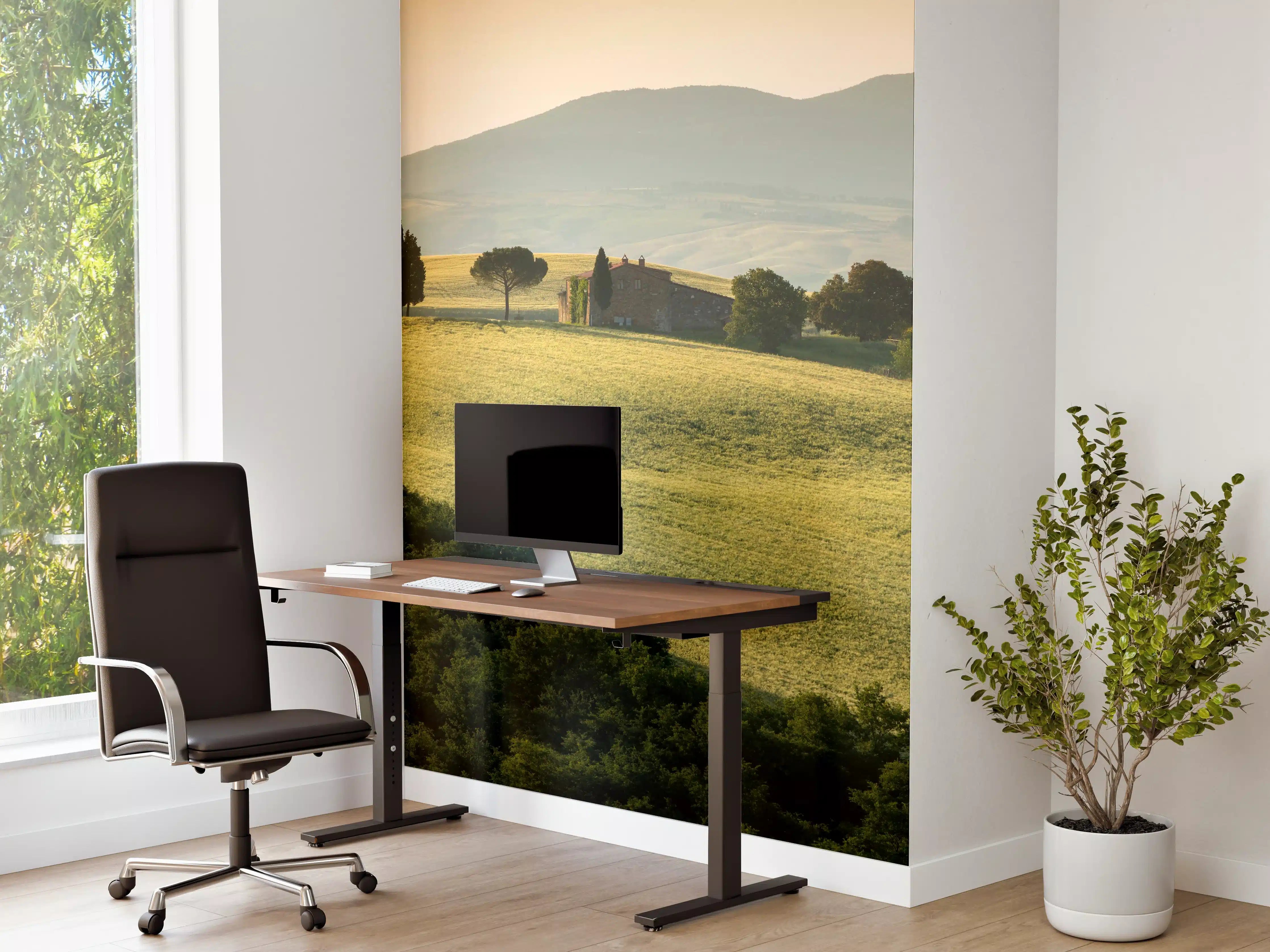 Büro Wandgestaltung - Toskanische Hügel in Goldgrün