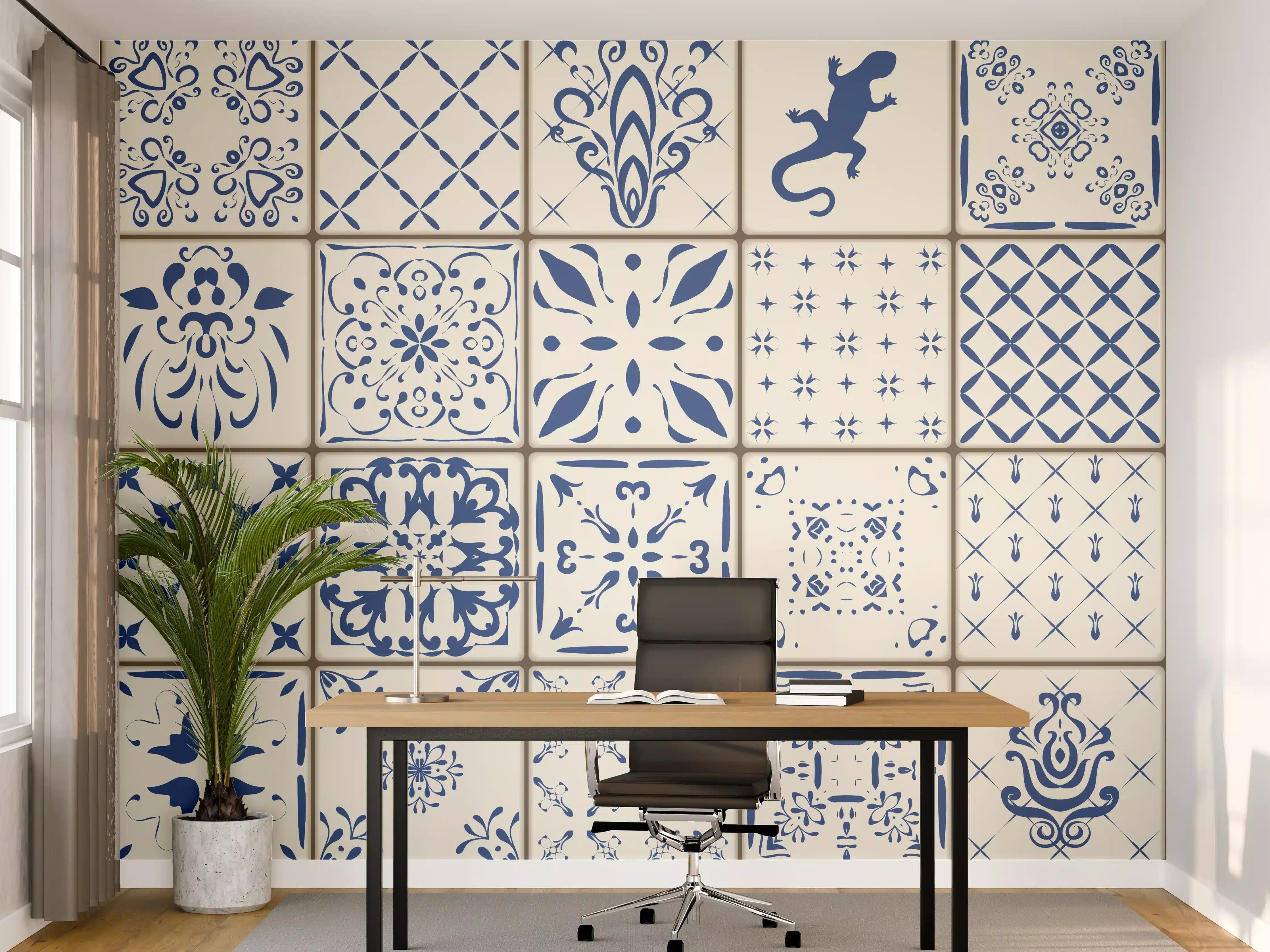 Büro Wandgestaltung - Traditionelle Blau-Weiß Fliesenmuster