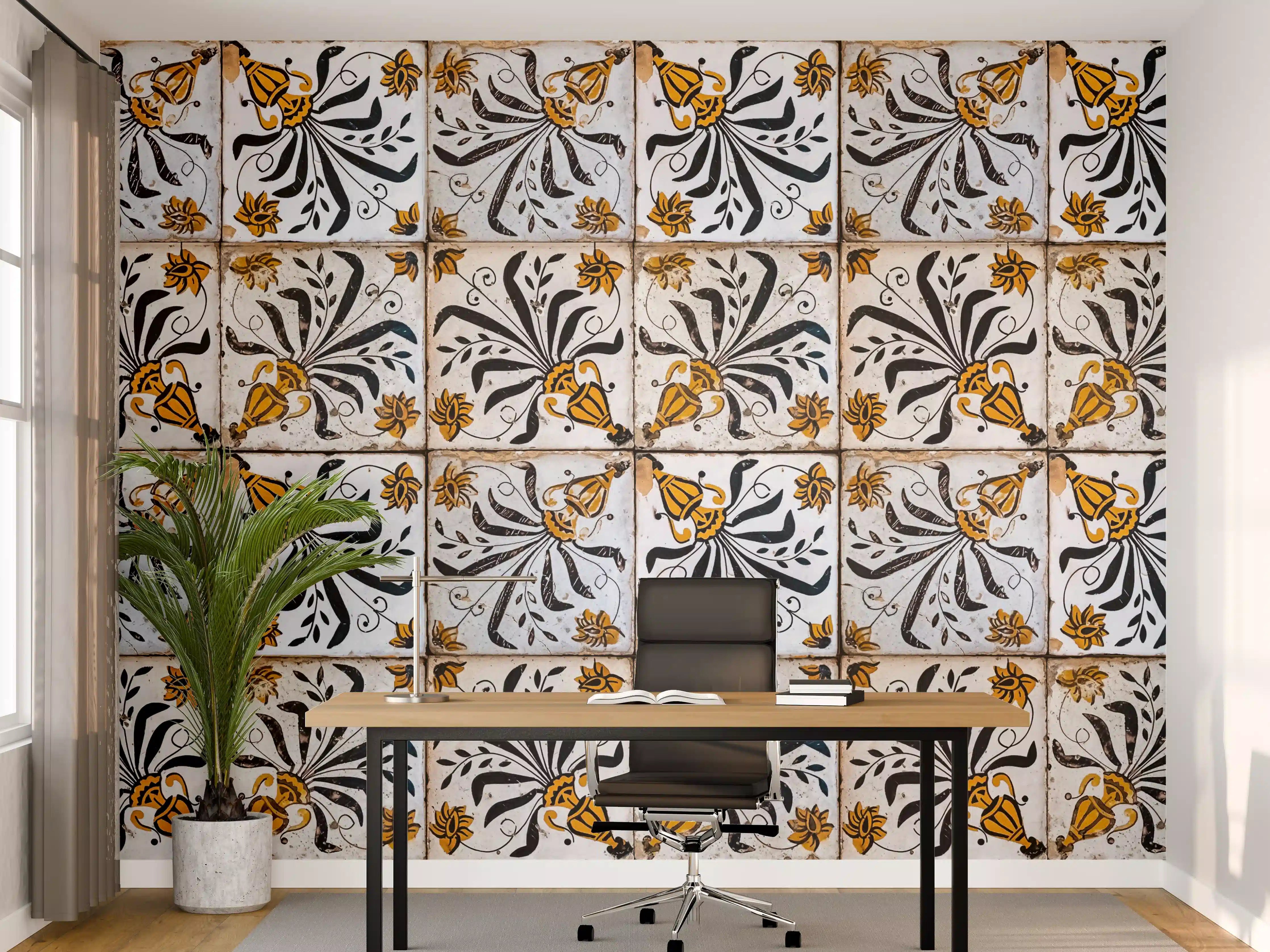 Büro Wandgestaltung - Traditionelle Fliesen mit floralen Mustern