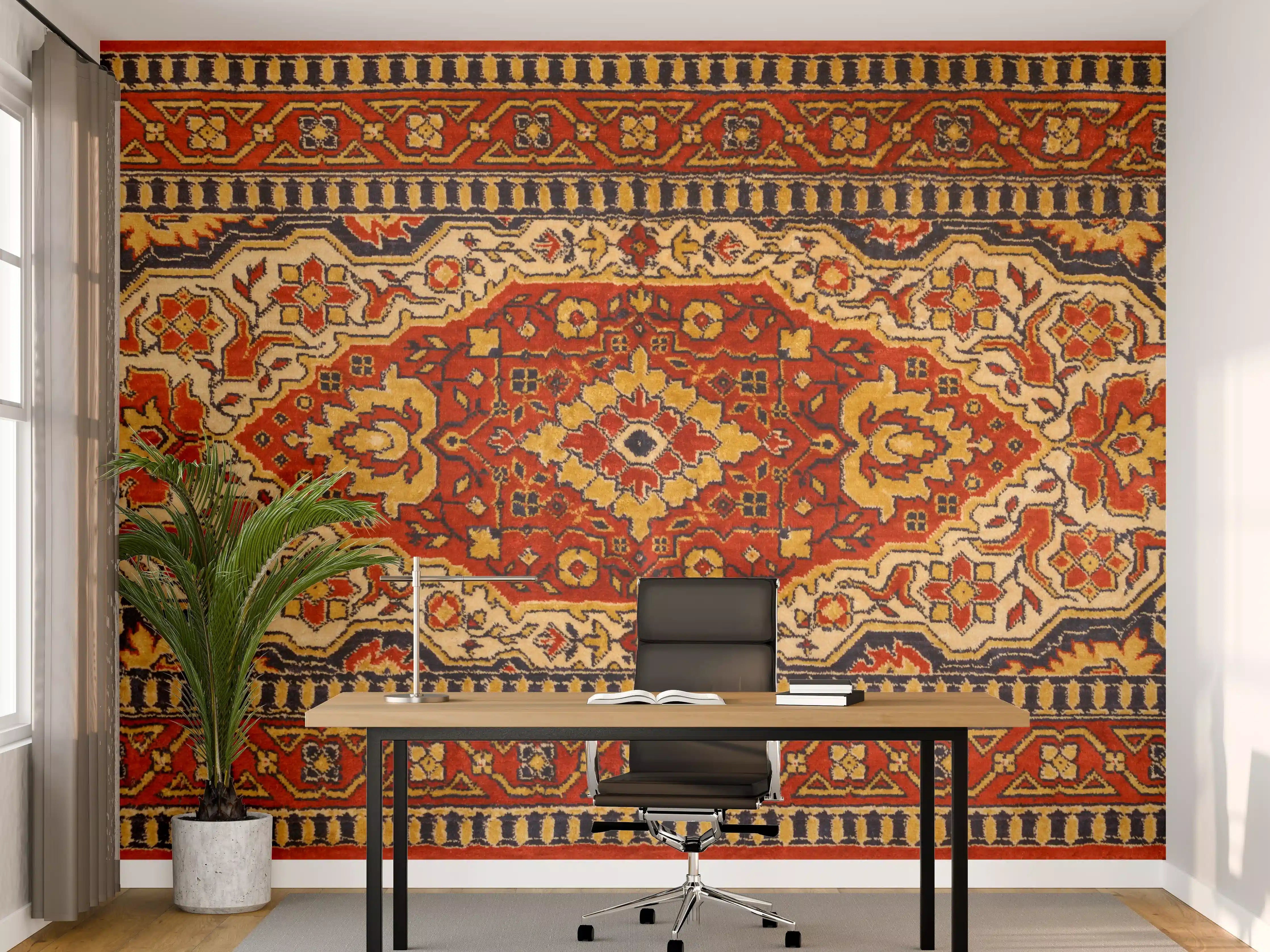 Büro Wandgestaltung - Traditioneller Orientteppich mit Rot-Gold-Tönen