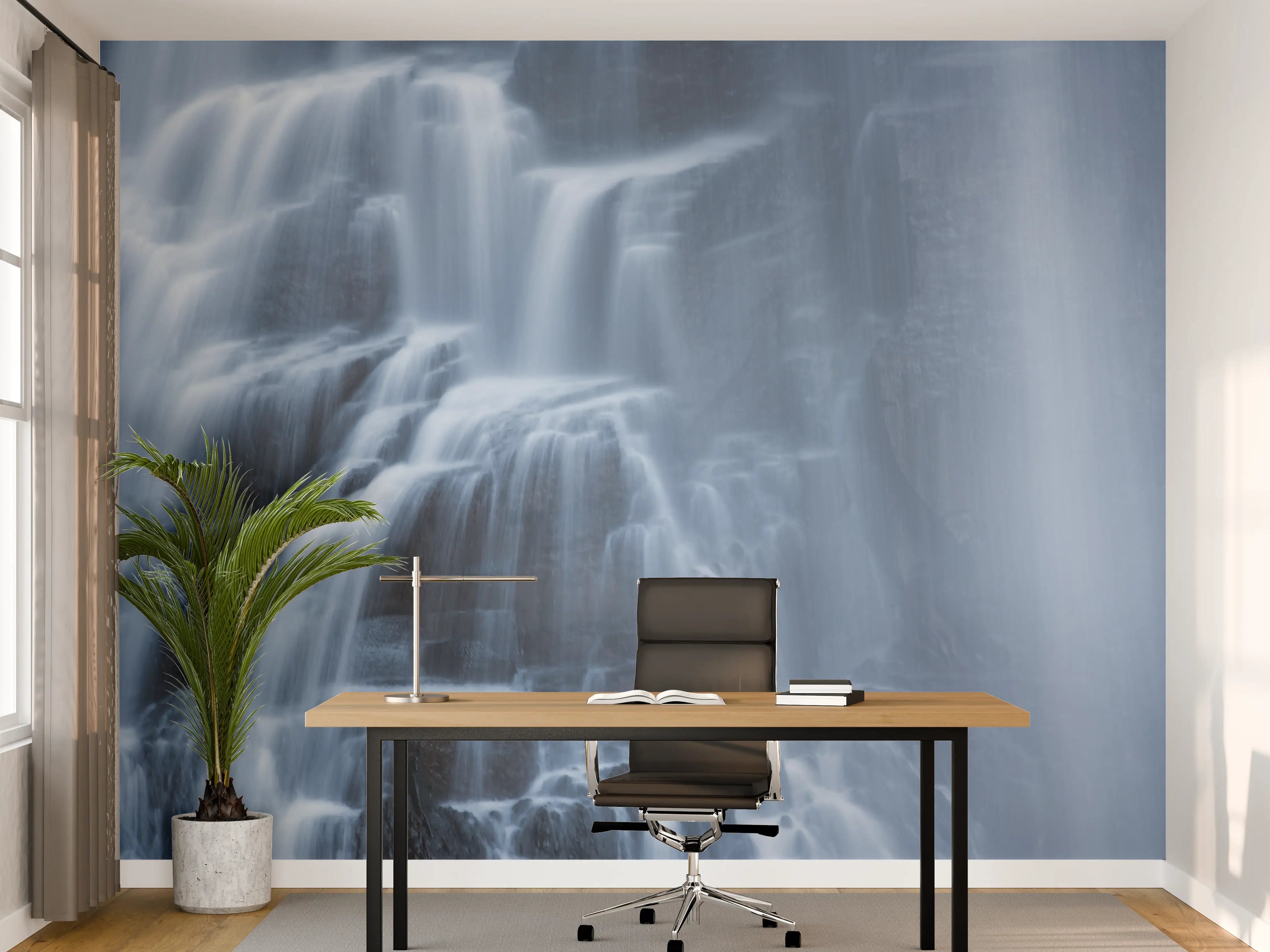 Büro Wandgestaltung - Traumartiger Wasserfall an Felsenwand