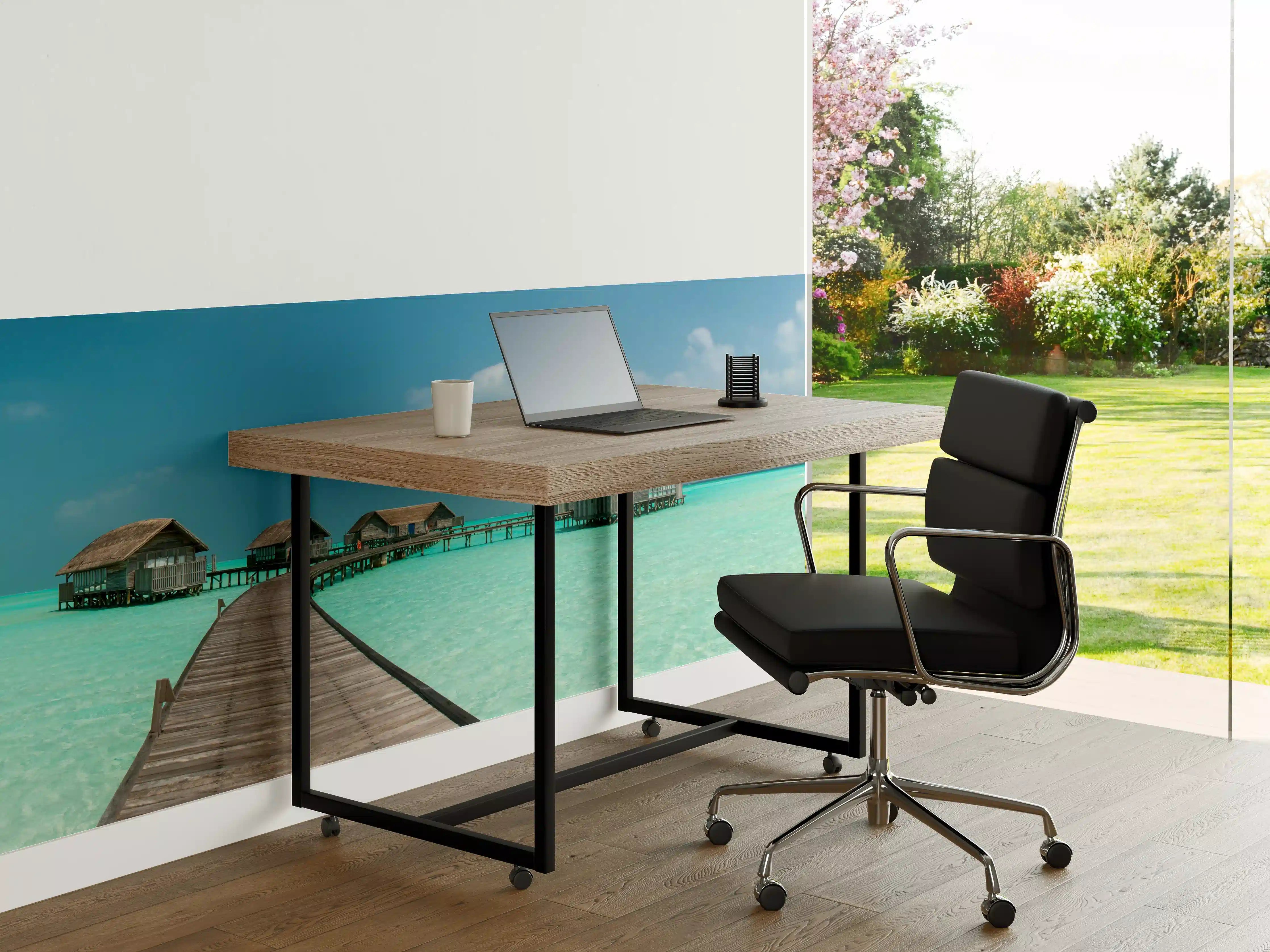 Büro Wandgestaltung - Traumhafte Insel mit Steg und Overwater Bungalows