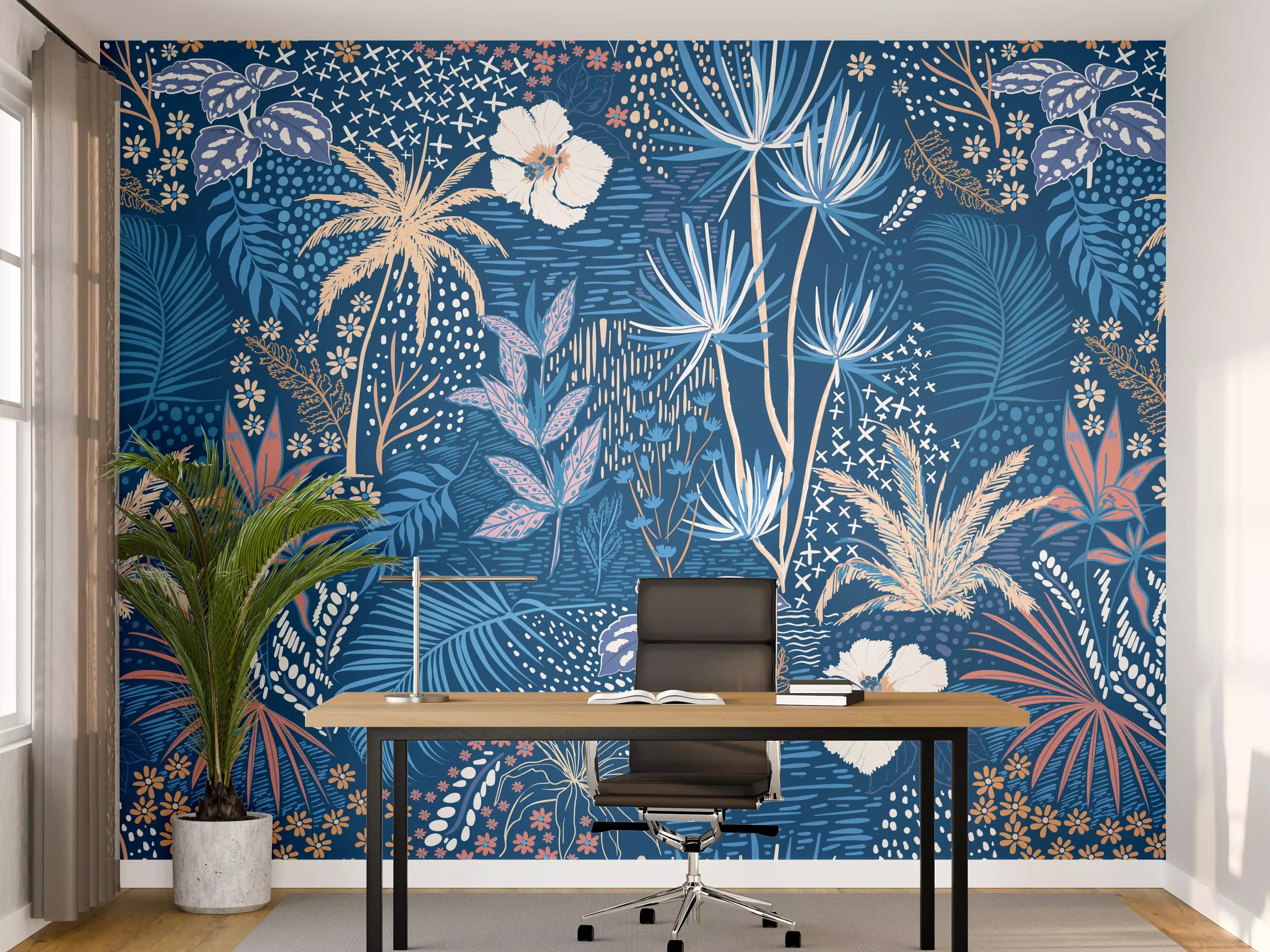 Büro Wandgestaltung - Tropische Azurblätter