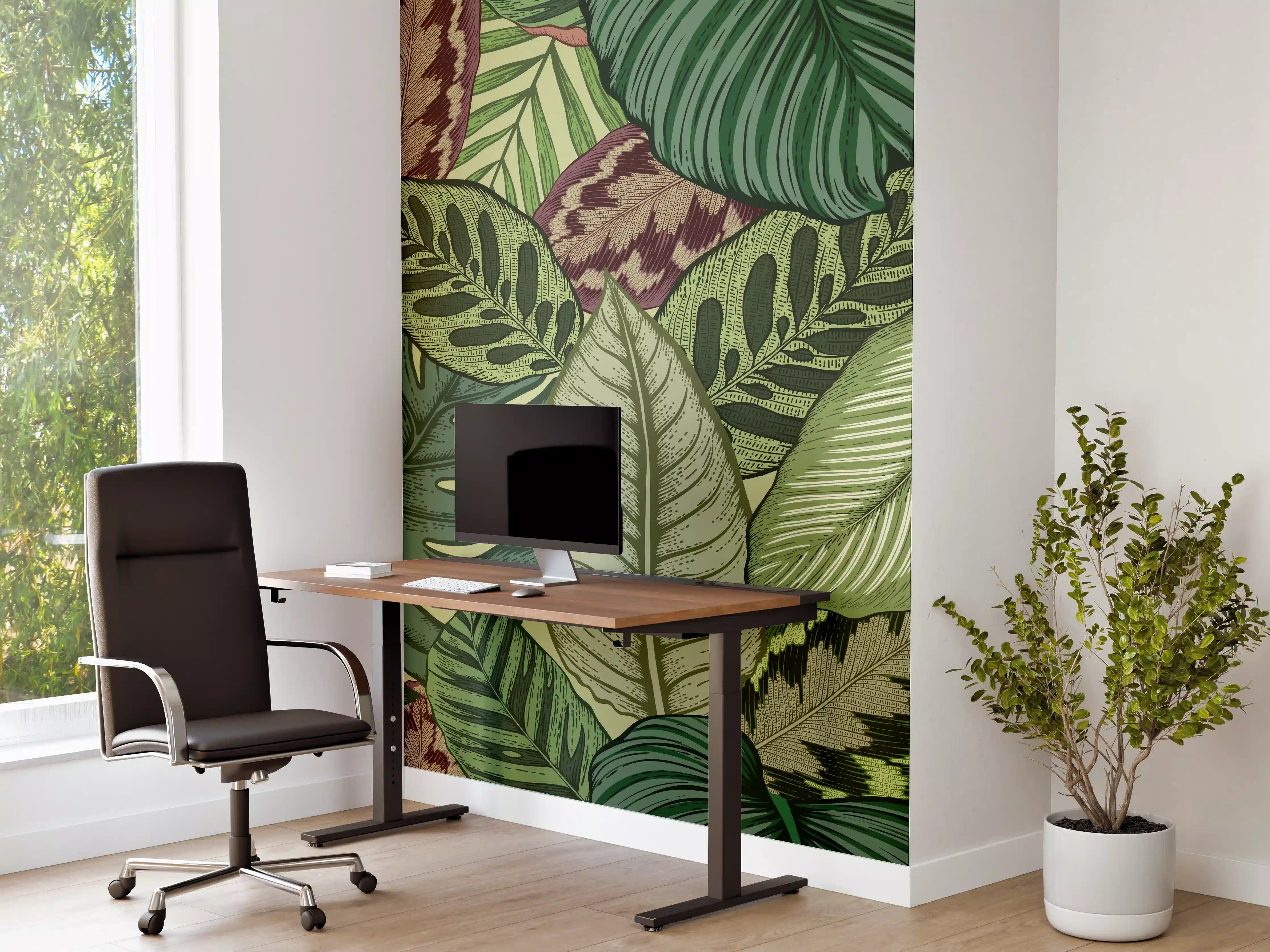 Büro Wandgestaltung - Tropische Blätter Grün-Beige