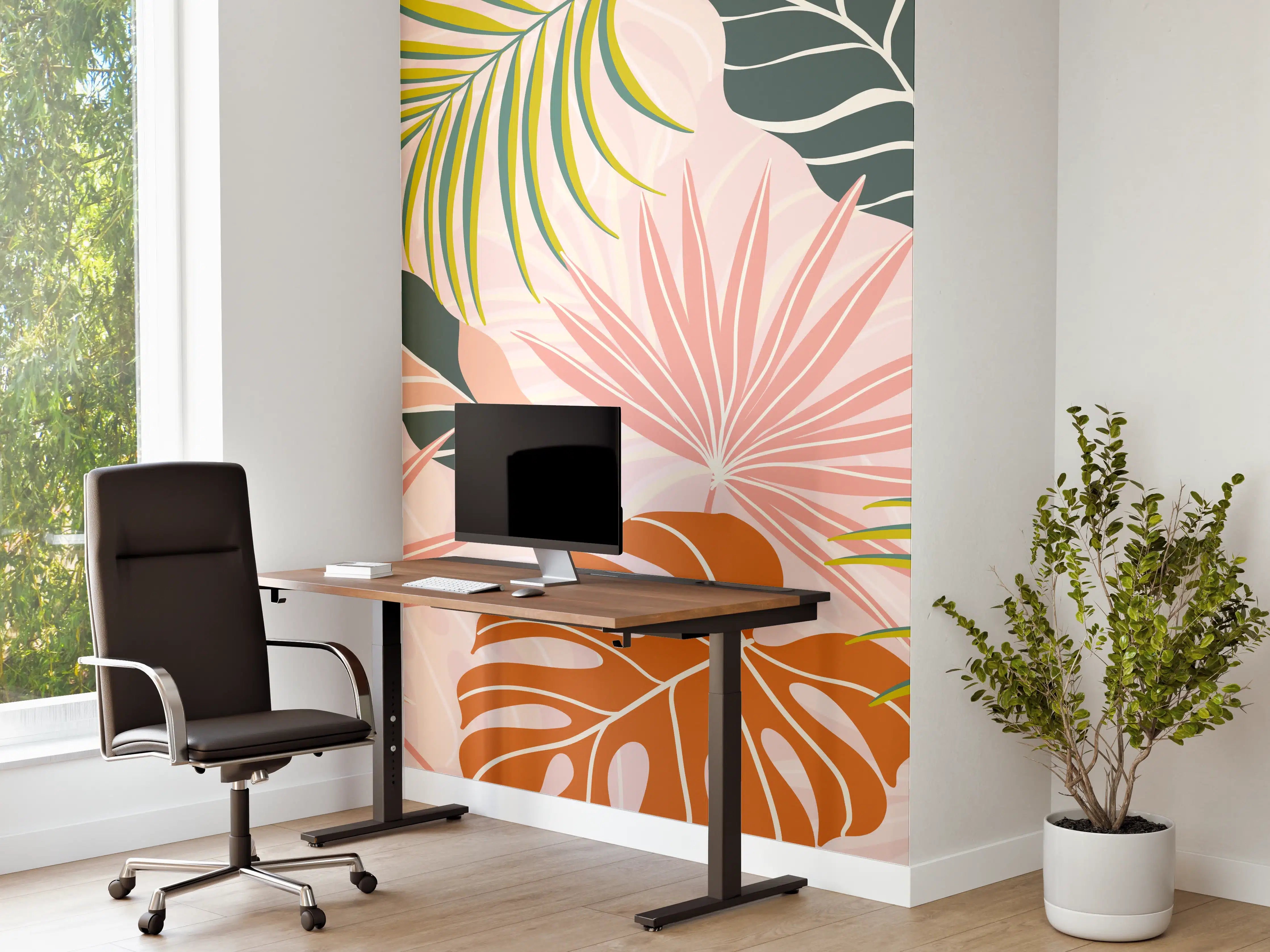 Büro Wandgestaltung - Tropische Blätter Pastell Tapete