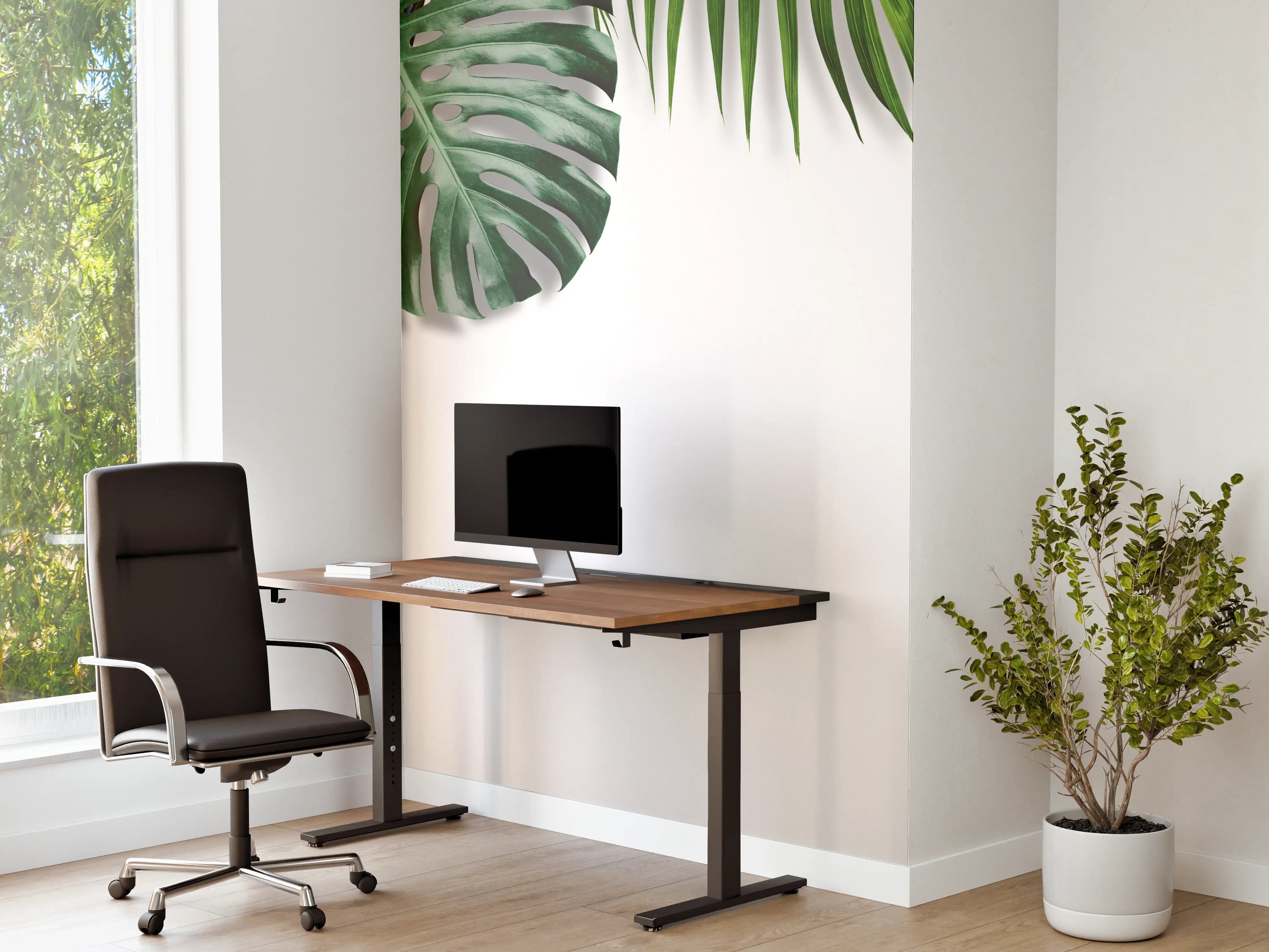 Büro Wandgestaltung - Tropische Blätter auf weißem Grund