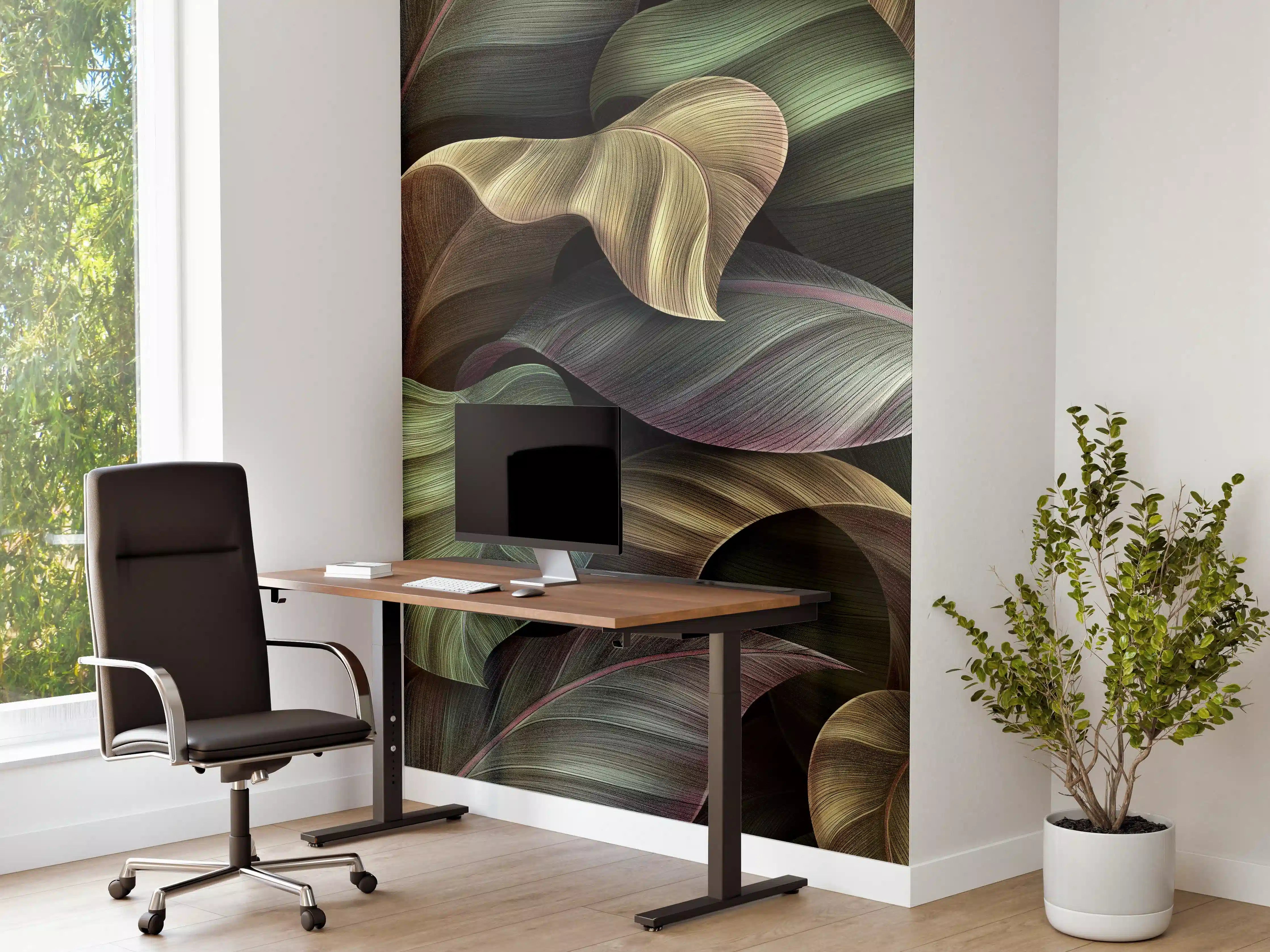 Büro Wandgestaltung - Tropische Blätter in Gold - Malerei