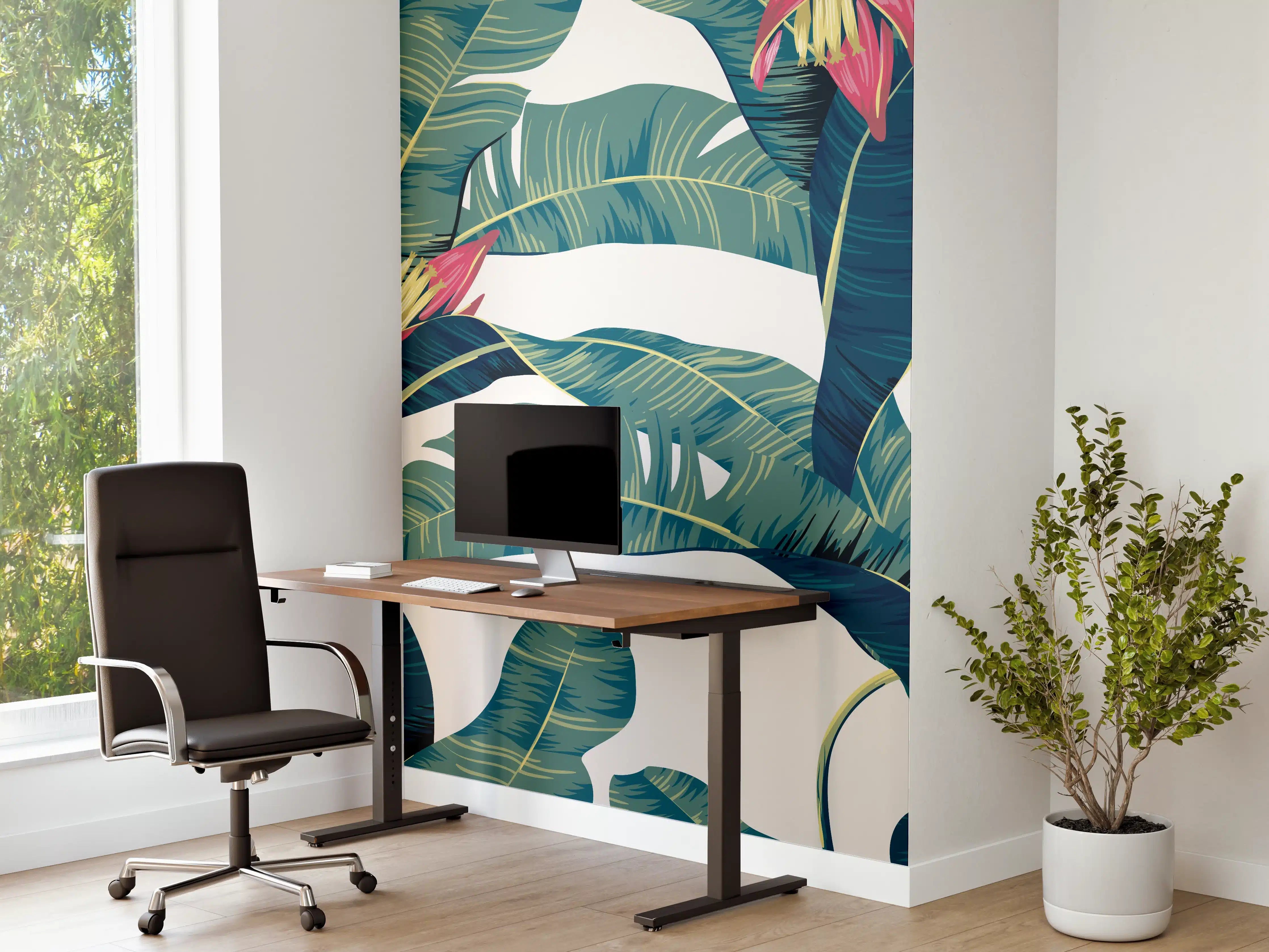 Büro Wandgestaltung - Tropische Blätter in Grün