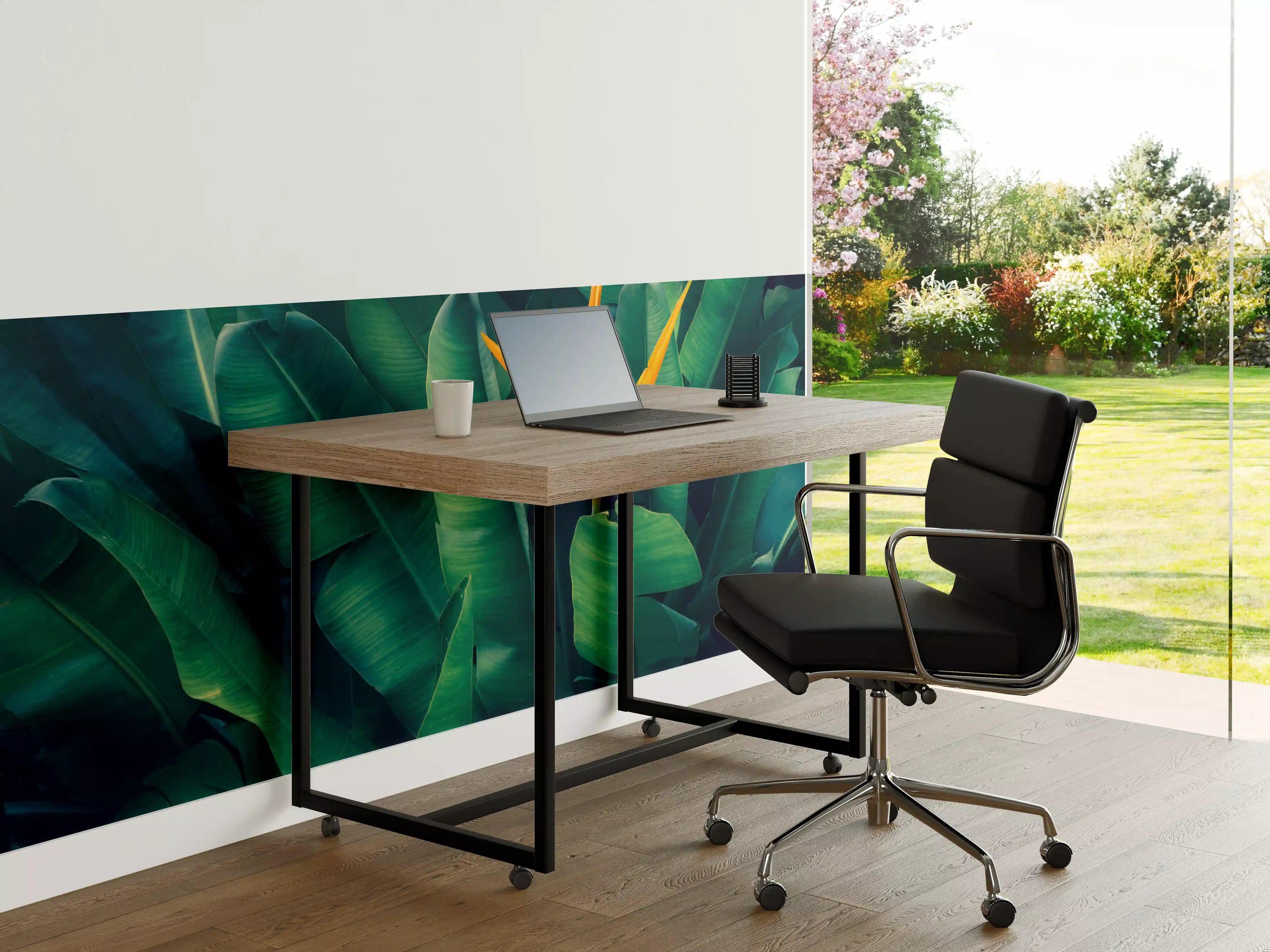 Büro Wandgestaltung - Tropische Blätter mit orangefarbiger Blume