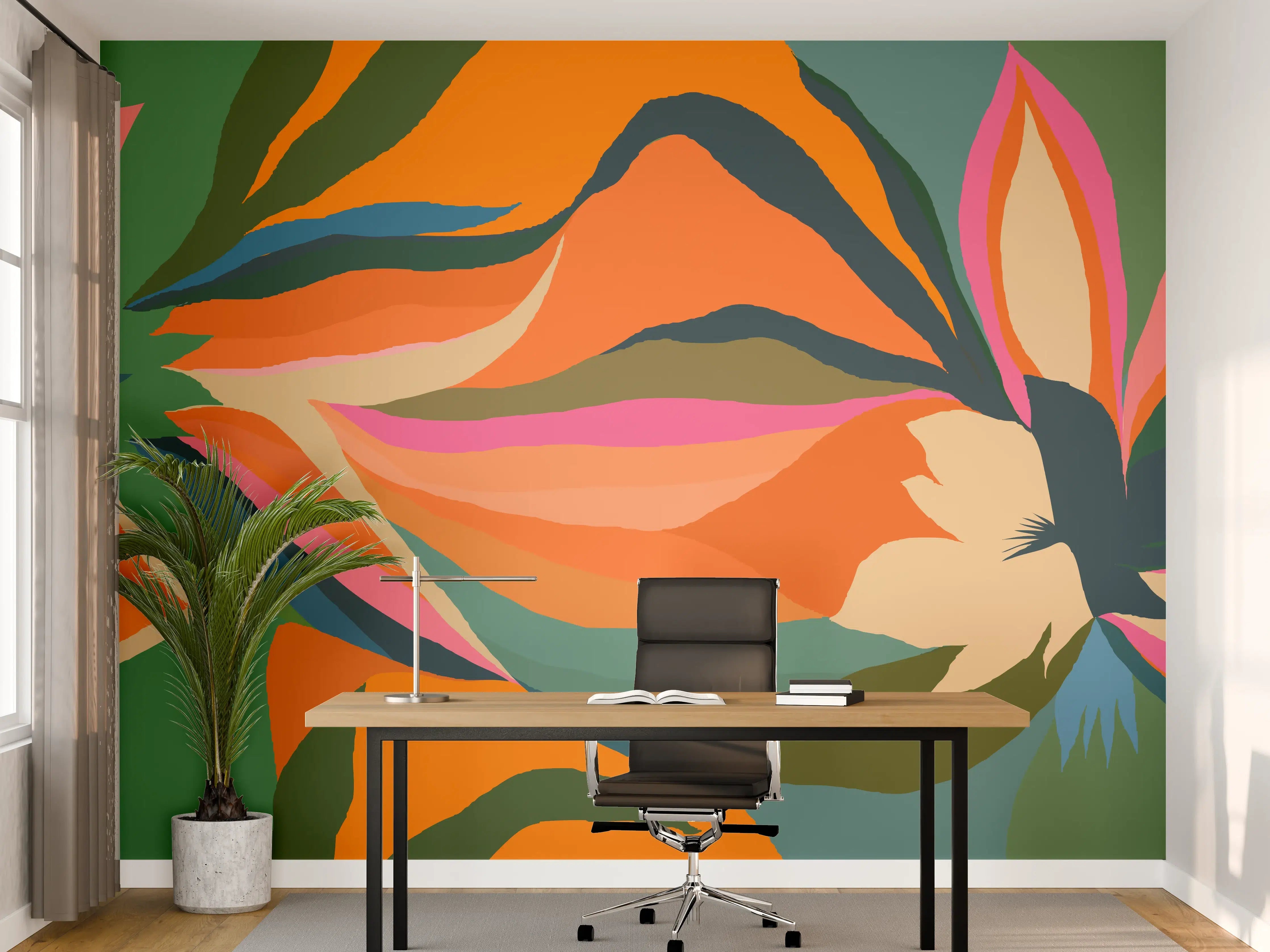 Büro Wandgestaltung - Tropische Blüten in Orange